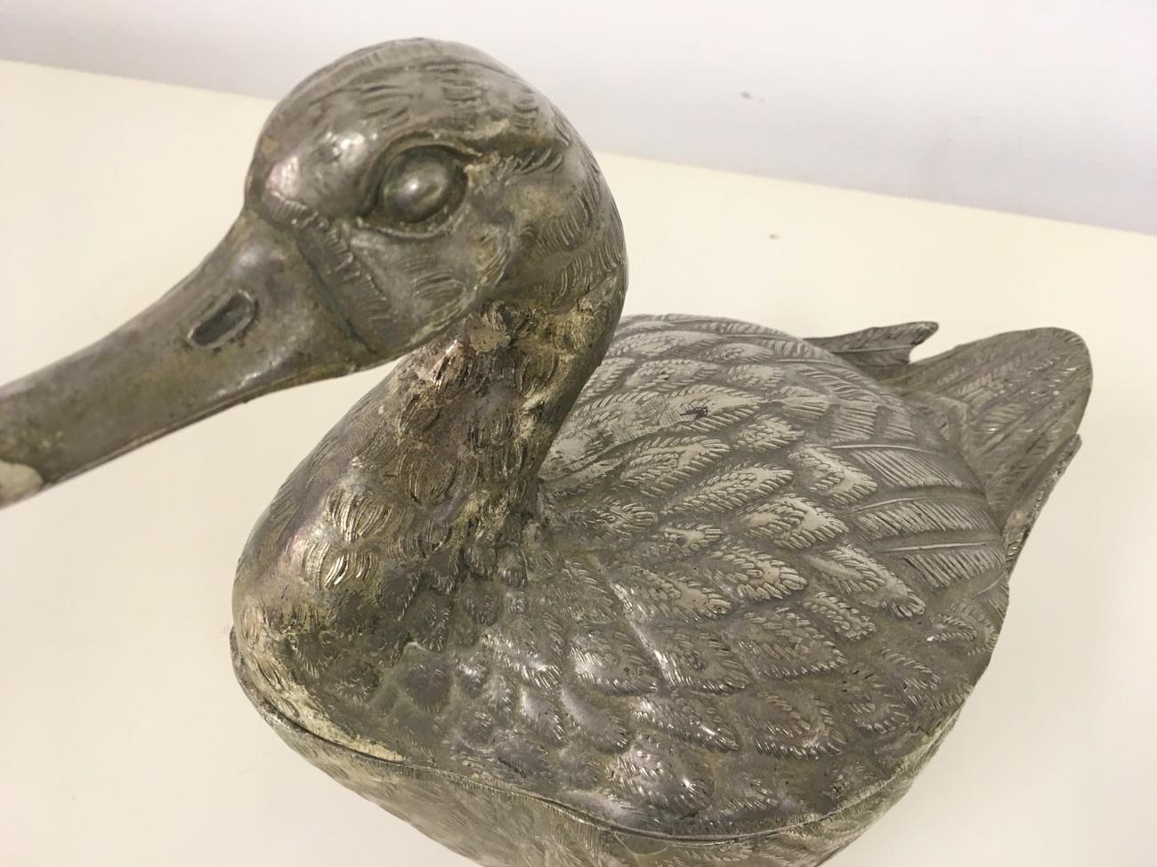 Silvered Vintage 1970s Duck Ice Bucket by Mauro Manetti For Sale