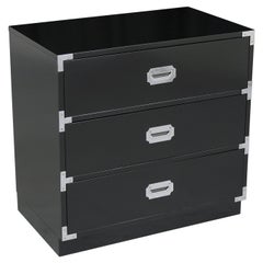 Vintage 1970s Ebonized Mid-Century Campaign Dresser with Chrome Accents