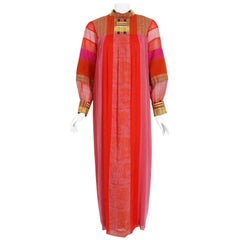 Vintage 1970's Embroidered Patchwork Cotton Maxi Dress Worn By Zsa Zsa Gabor