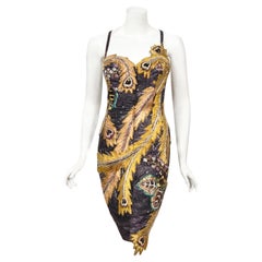 Retro 1970's Embroidered Peacock Motif Beaded Silk Couture Dance Dress 