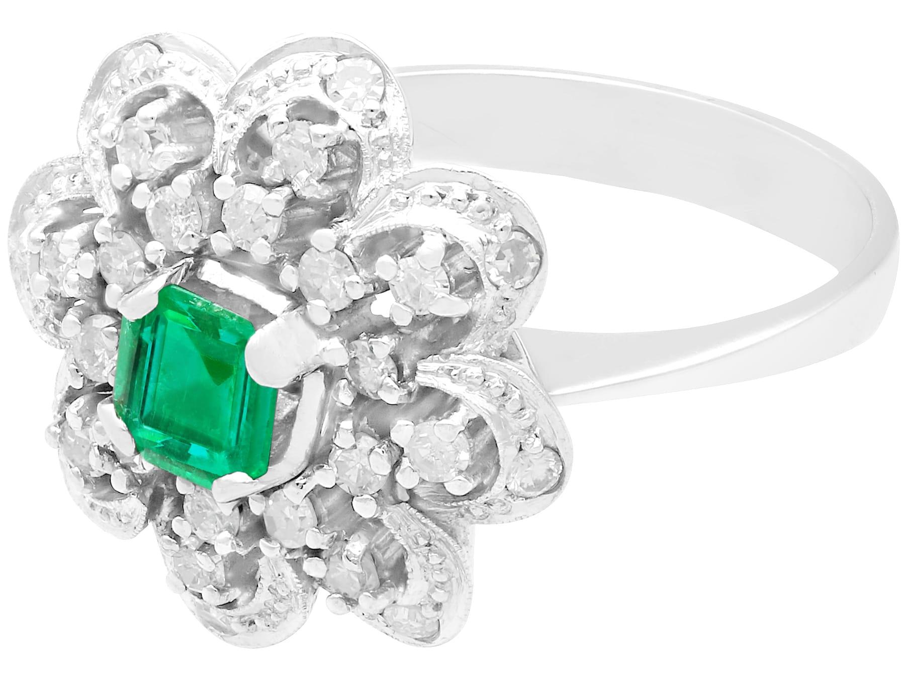 Square Cut Vintage 1970s Emerald and Diamond White Gold Cocktail Ring For Sale