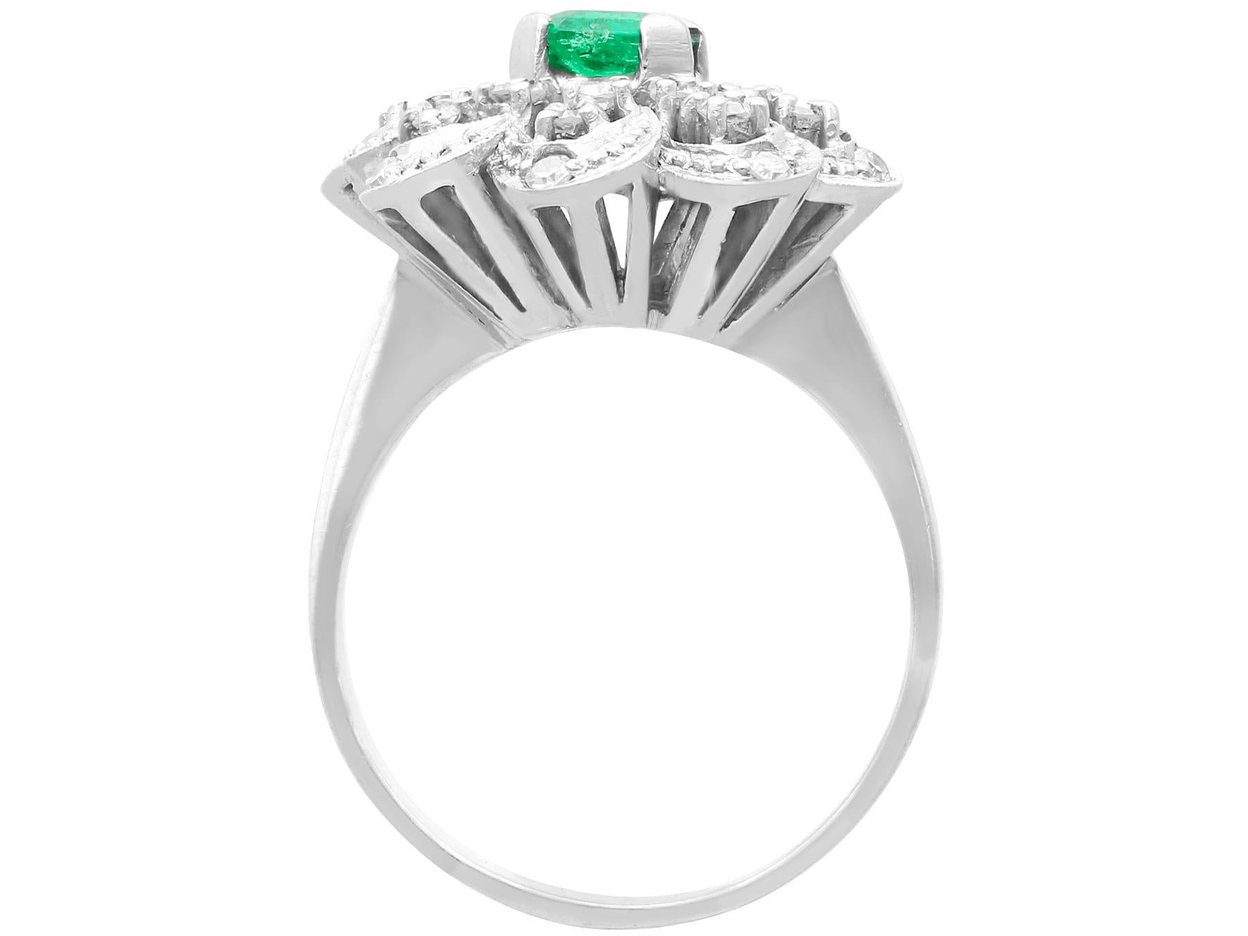 Women's or Men's 1970s Emerald and Diamond White Gold Cocktail Ring For Sale