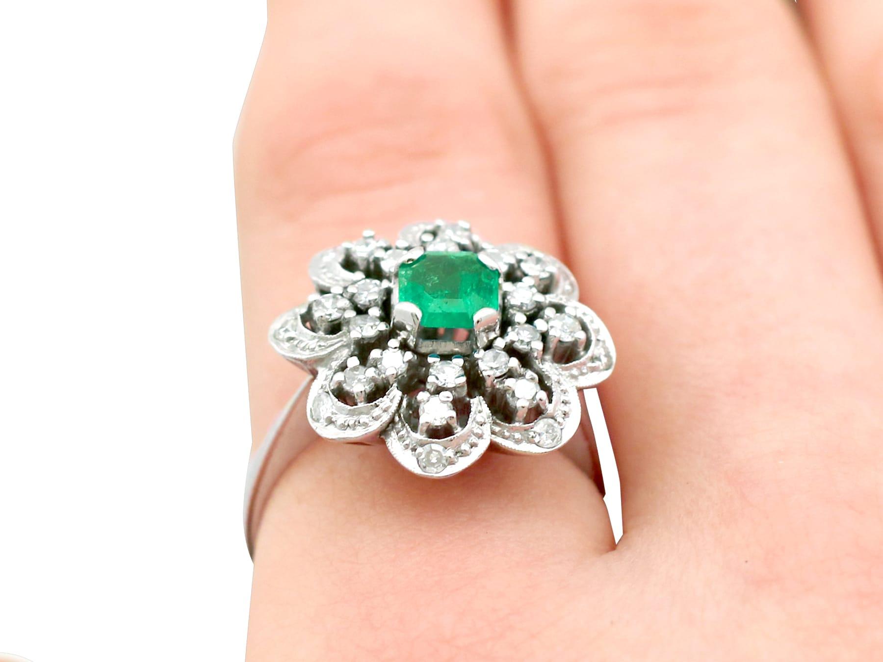 Vintage 1970s Emerald and Diamond White Gold Cocktail Ring For Sale 4