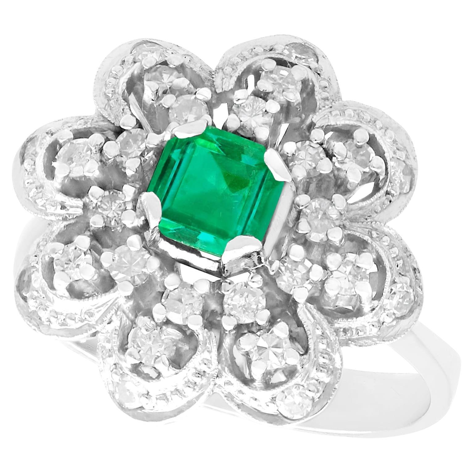 1970s Emerald and Diamond White Gold Cocktail Ring