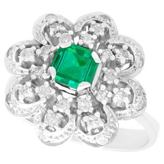 1970s Emerald and Diamond White Gold Cocktail Ring