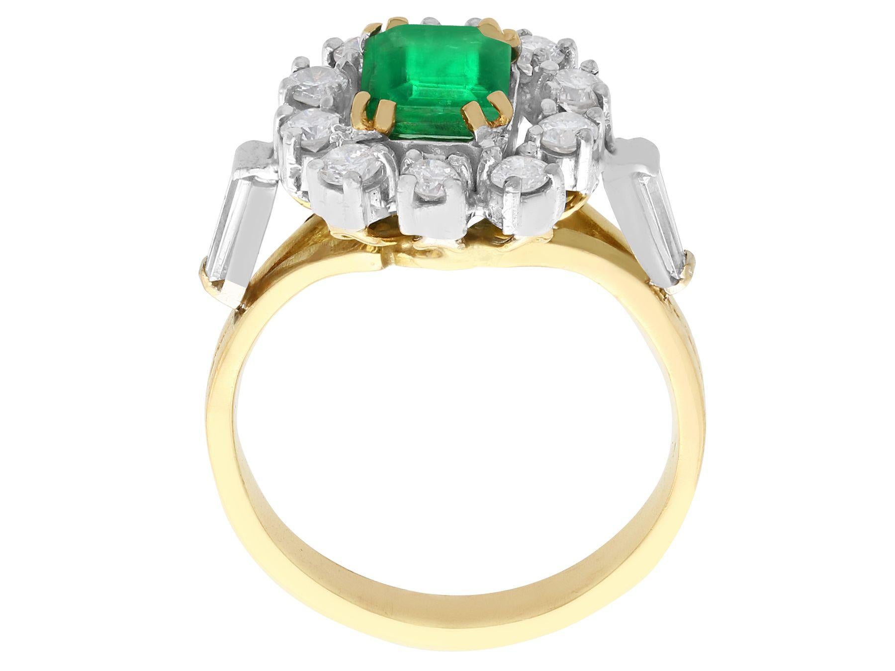 Vintage 1970s Emerald Cut Emerald and Diamond Yellow Gold Cluster Ring 1
