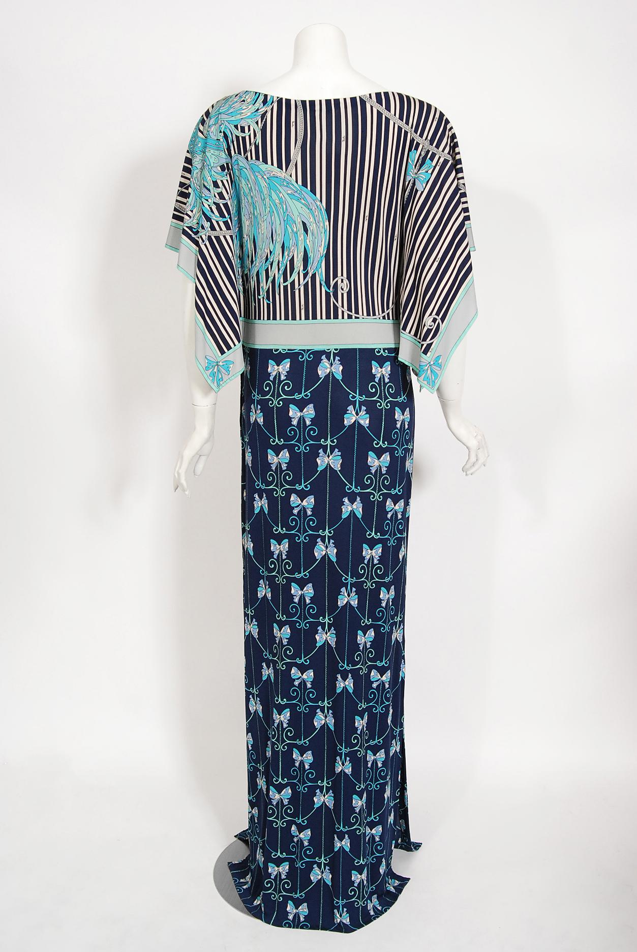 Vintage 1970's Emilio Pucci Phoenix-Bird Print Silk Handkerchief Sleeve Gown 9