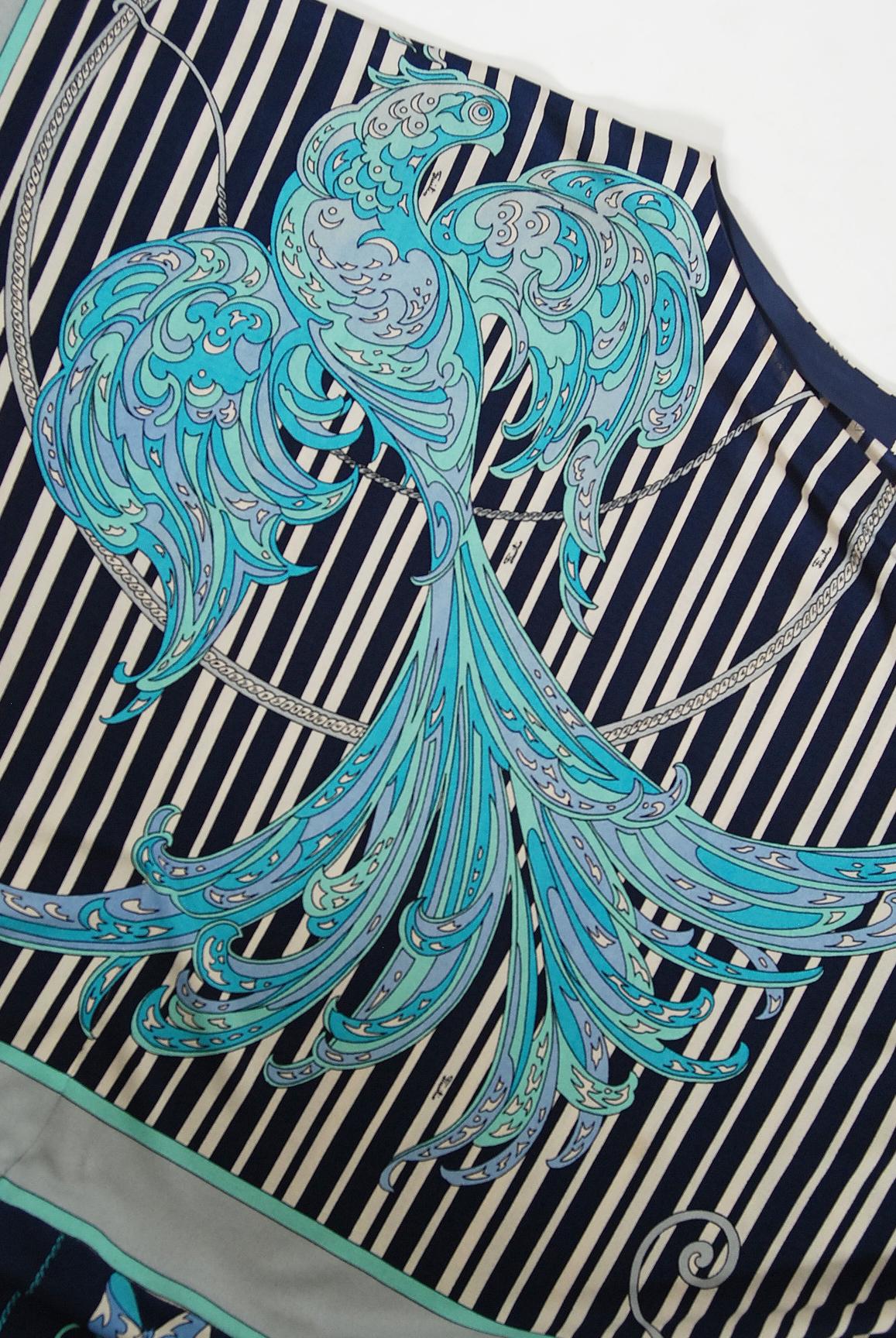 Vintage 1970's Emilio Pucci Phoenix-Bird Print Silk Handkerchief Sleeve Gown 3