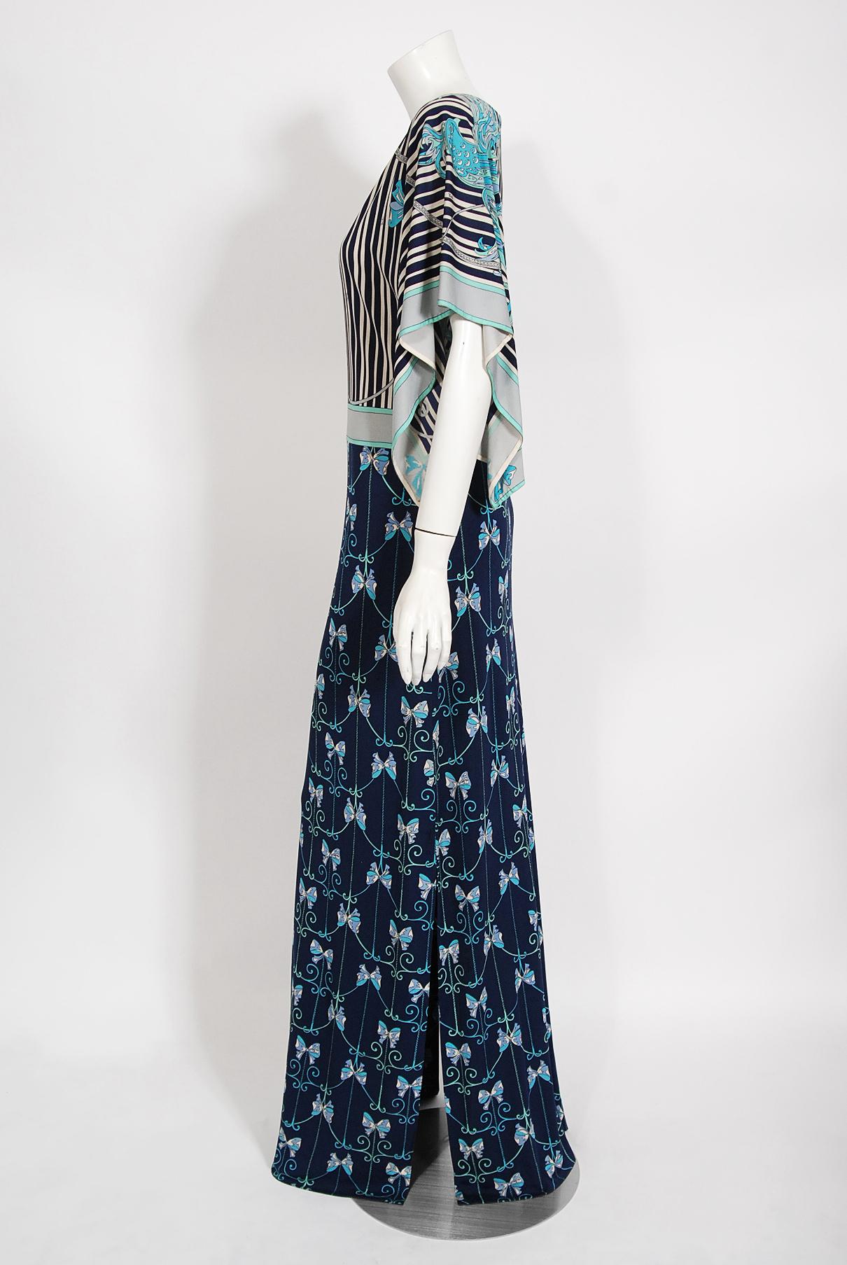 Vintage 1970's Emilio Pucci Phoenix-Bird Print Silk Handkerchief Sleeve Gown 4