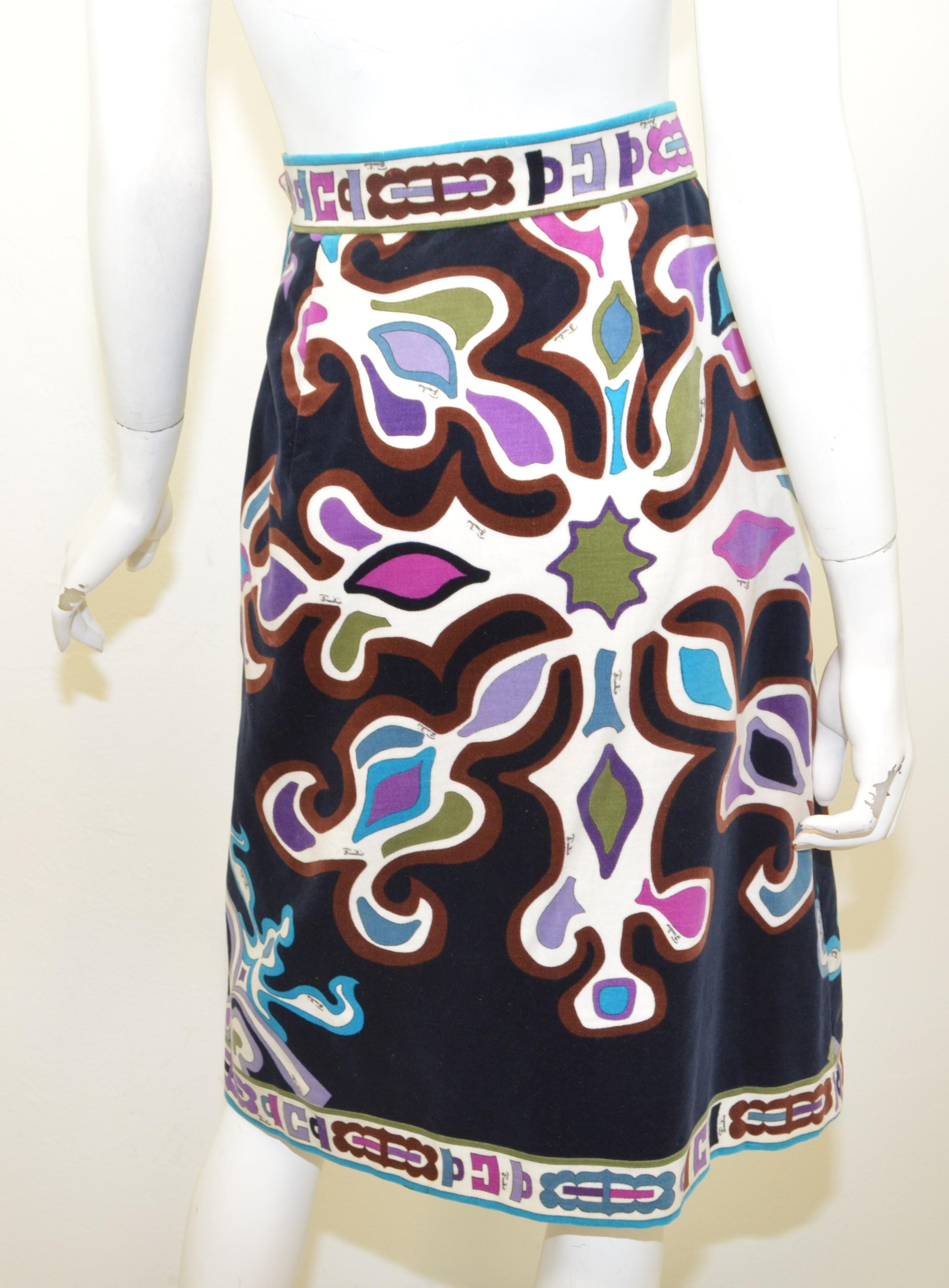 Black Vintage 1970's Emilio Pucci Printed Velvet Skirt For Sale