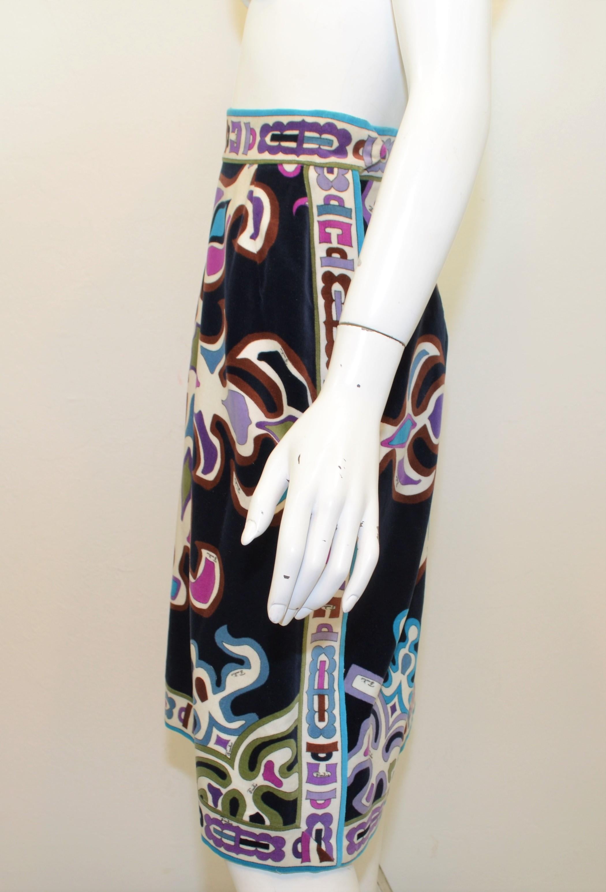 Vintage 1970's Emilio Pucci Printed Velvet Skirt In Excellent Condition For Sale In Carmel, CA