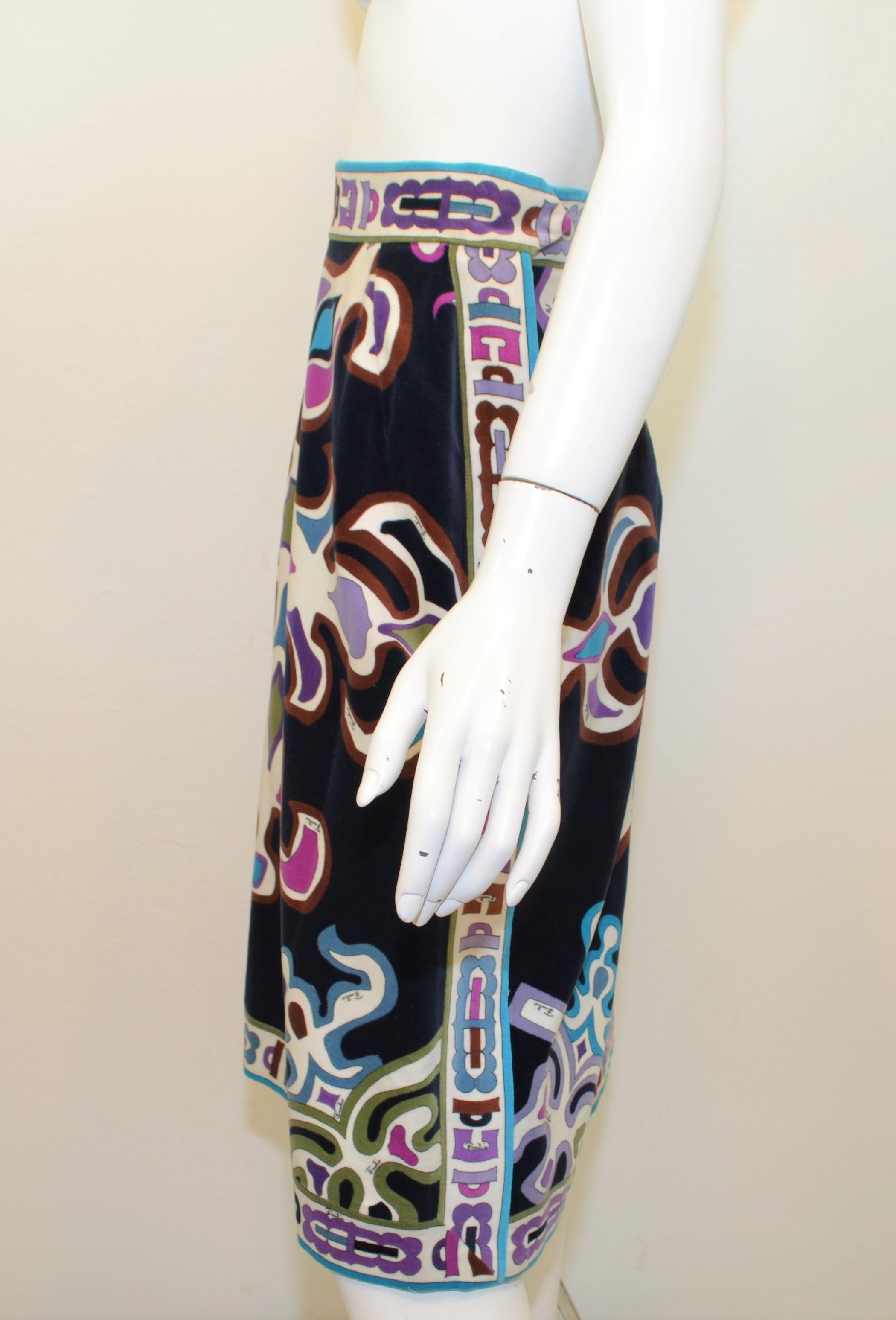 Women's Vintage 1970's Emilio Pucci Printed Velvet Skirt For Sale