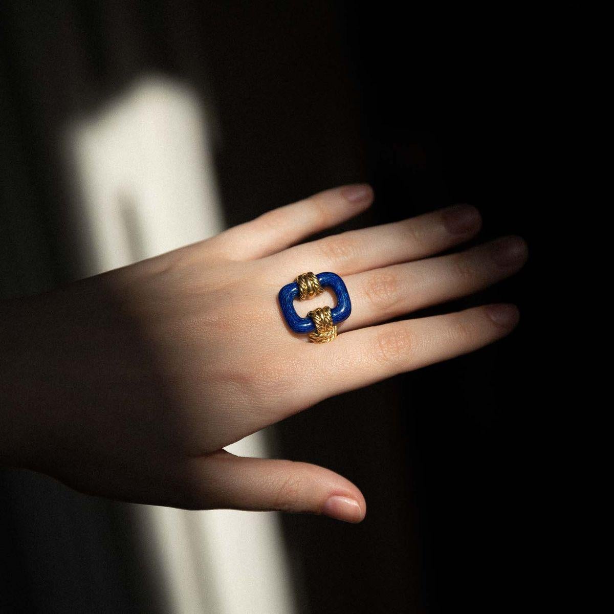 Vintage 1970s Enamel and Gold Ring attributed to Fred Paris 1