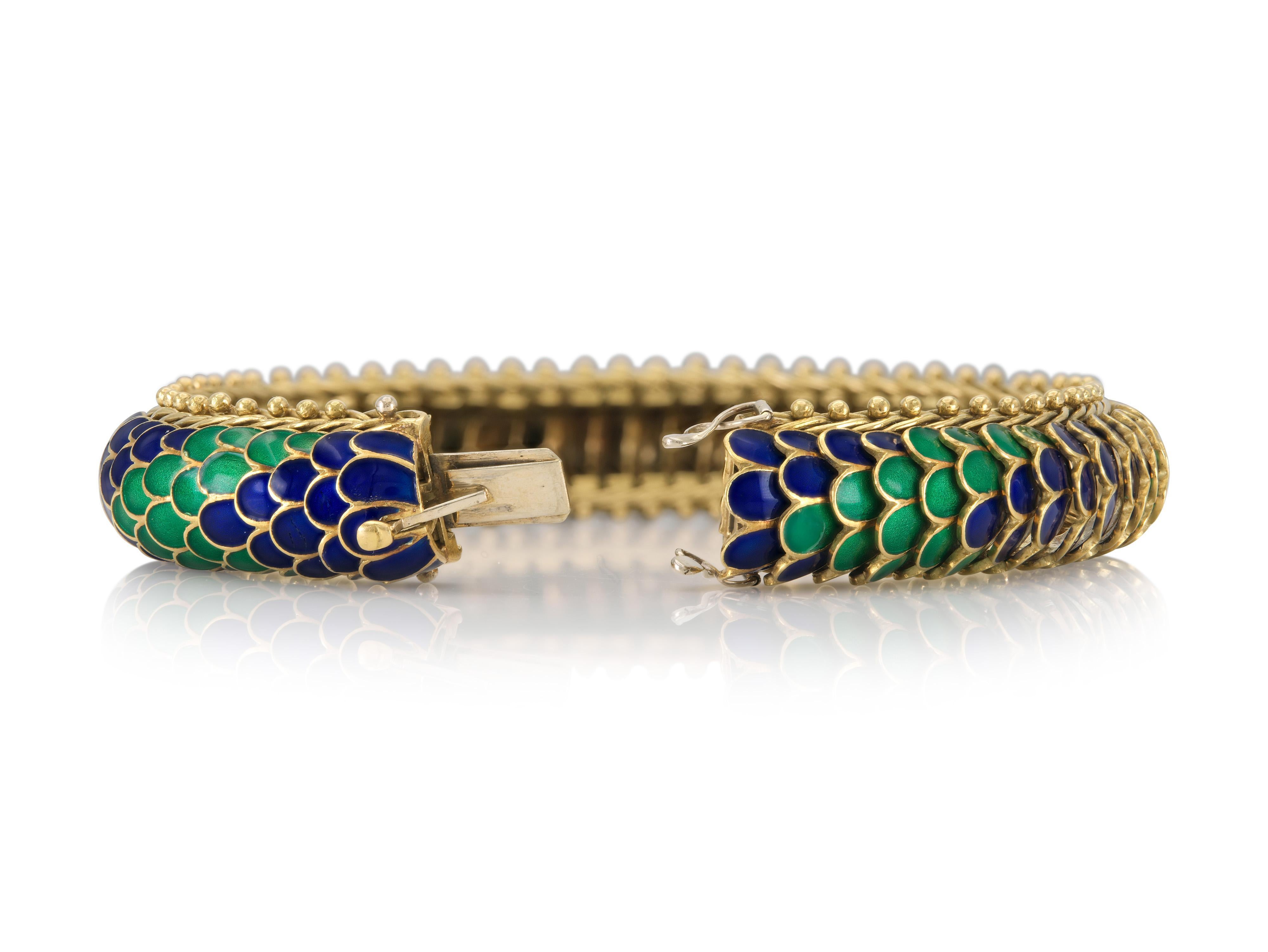 De las mujeres Pulsera vintage de los años 70 con escamas de dragón esmaltadas en venta