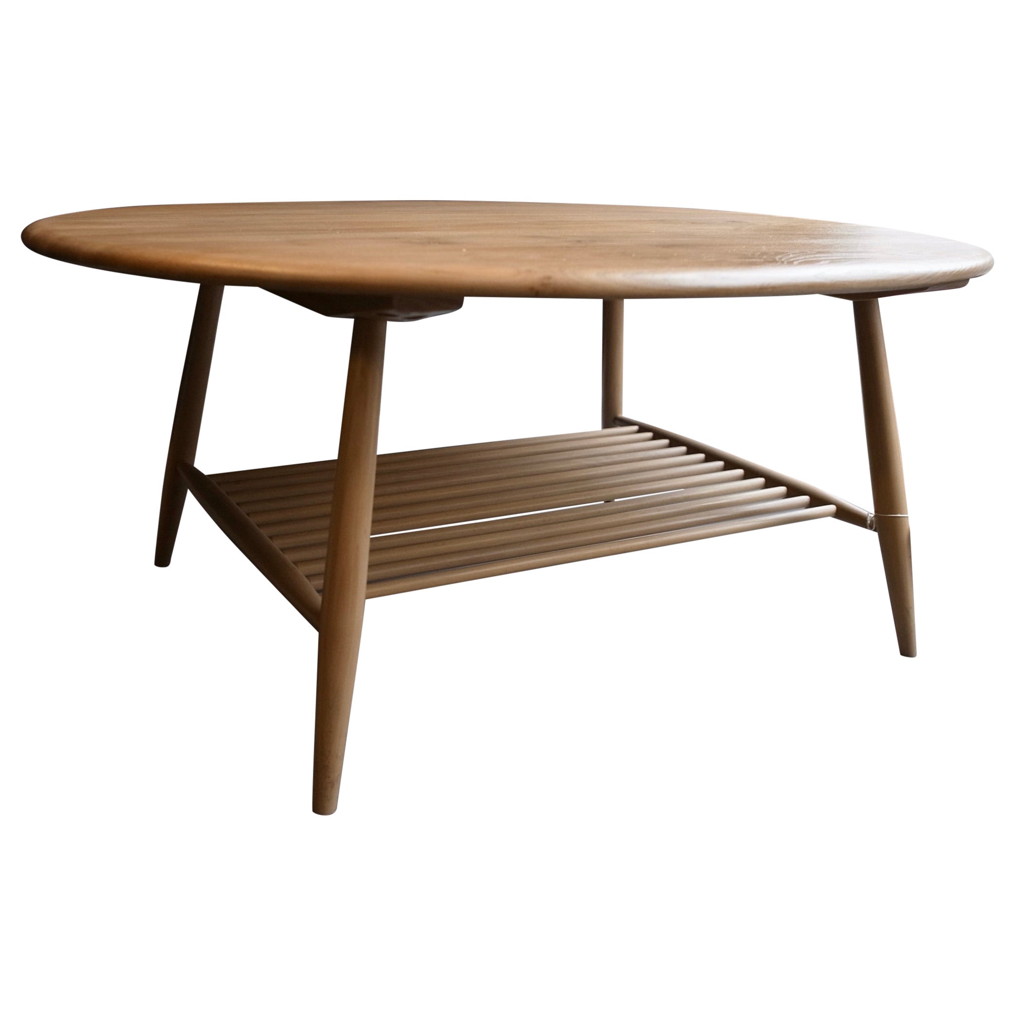 Table basse elliptique en orme et hêtre vintage des années 1970 Ercol en vente