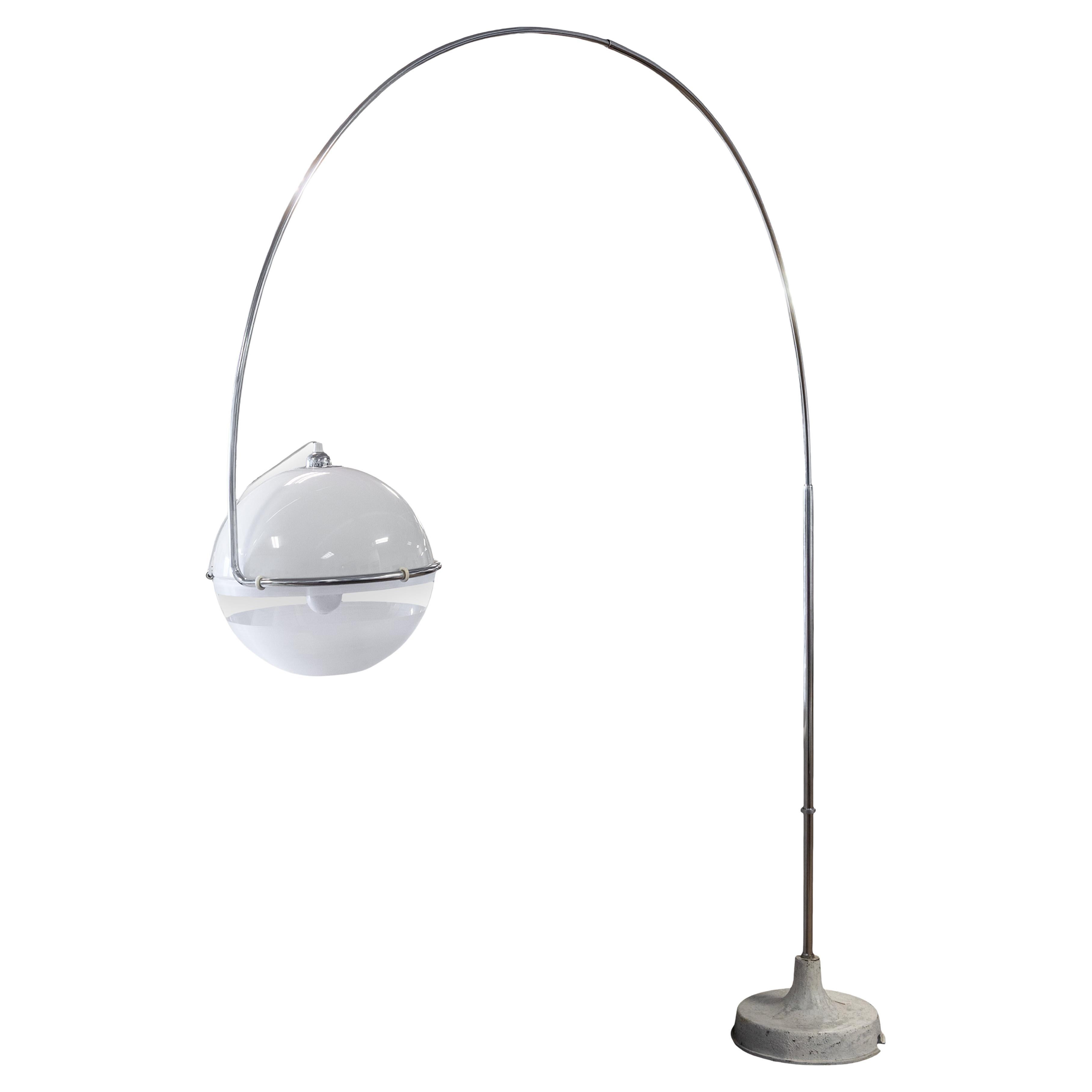 Vintage 1970s Fabio Lenci for Guzzini Italian Arc Floor Lamp Mid Century Modern