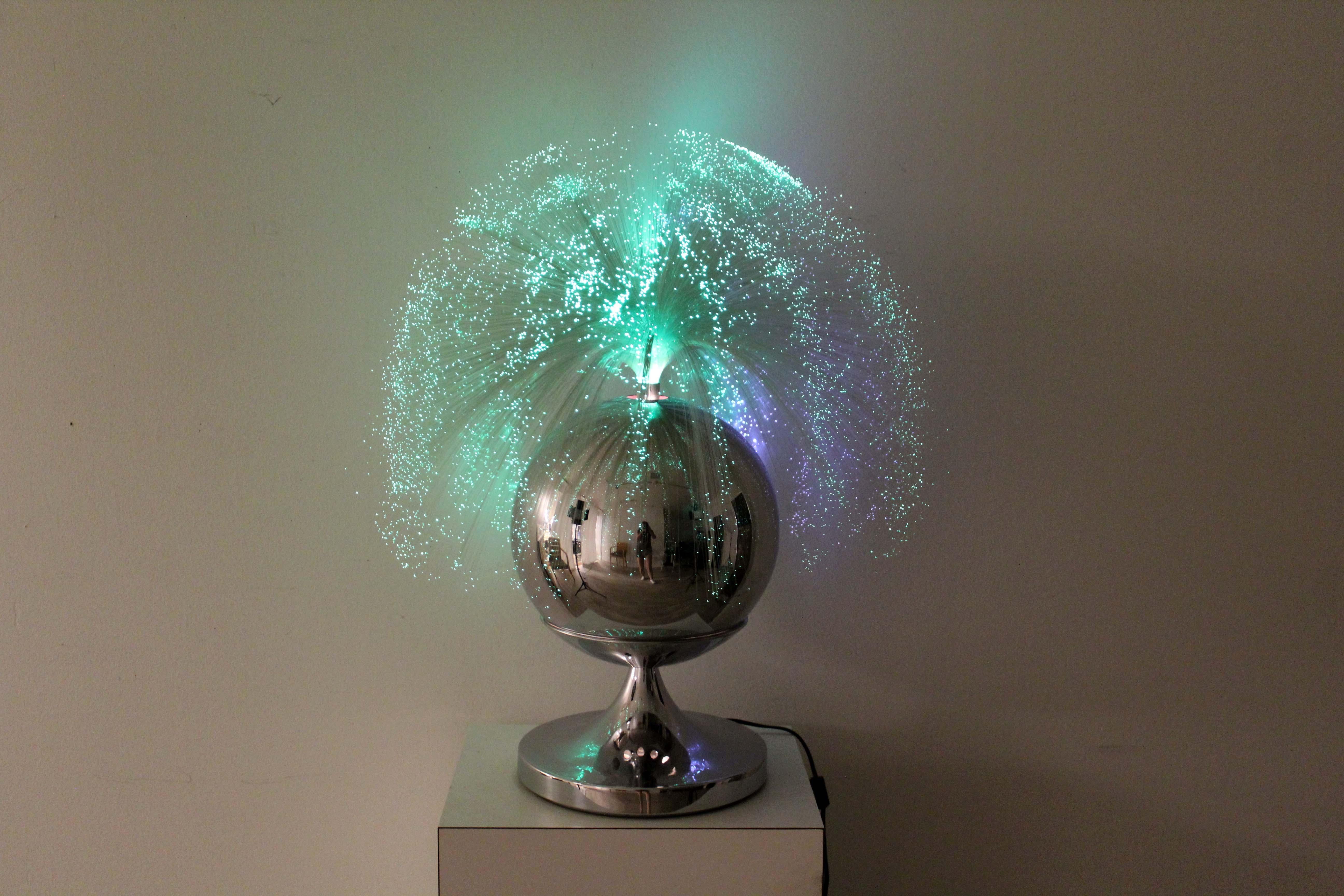 Vintage 1970s Fantasia Fiber Optic Rotating Chrome Lamp 2