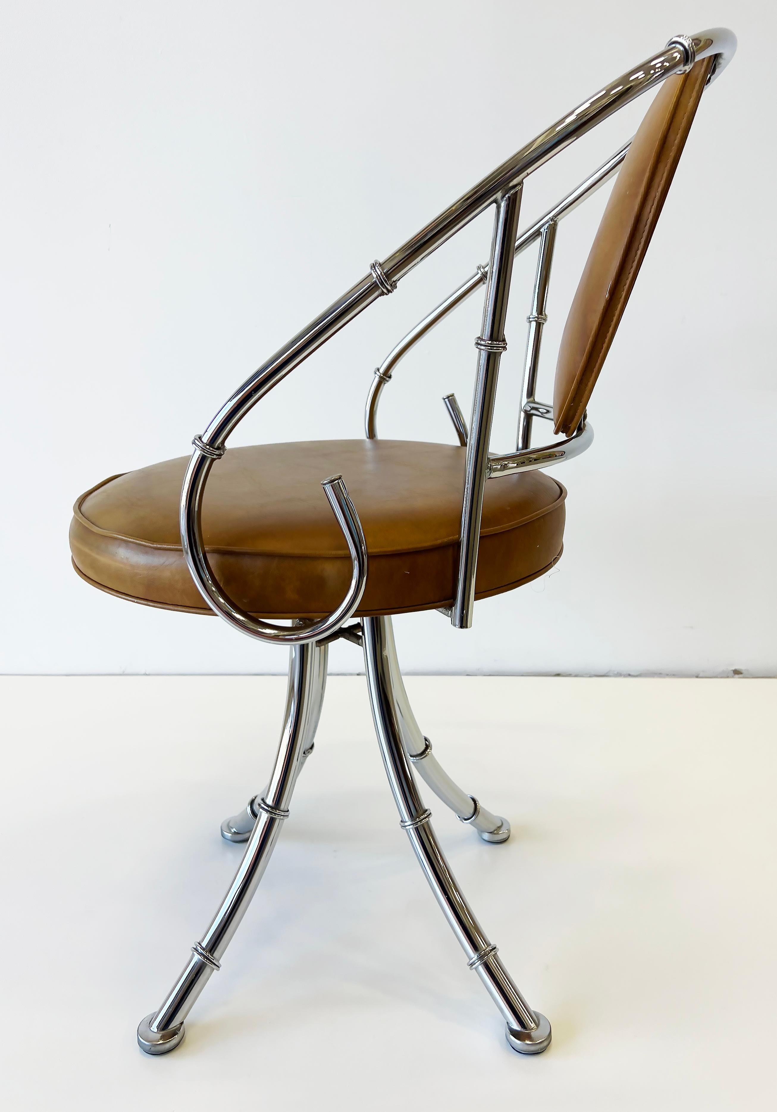 Late 20th Century Vintage 1970s Faux Bamboo Chrome Swivel Dining Chairs- Set of 4 For Sale