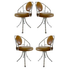 Retro 1970s Faux Bamboo Chrome Swivel Dining Chairs- Set of 4