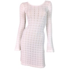 Vintage 1970's Fendi Sheer White Knit Bell Sleeve Boho Coachella Dress