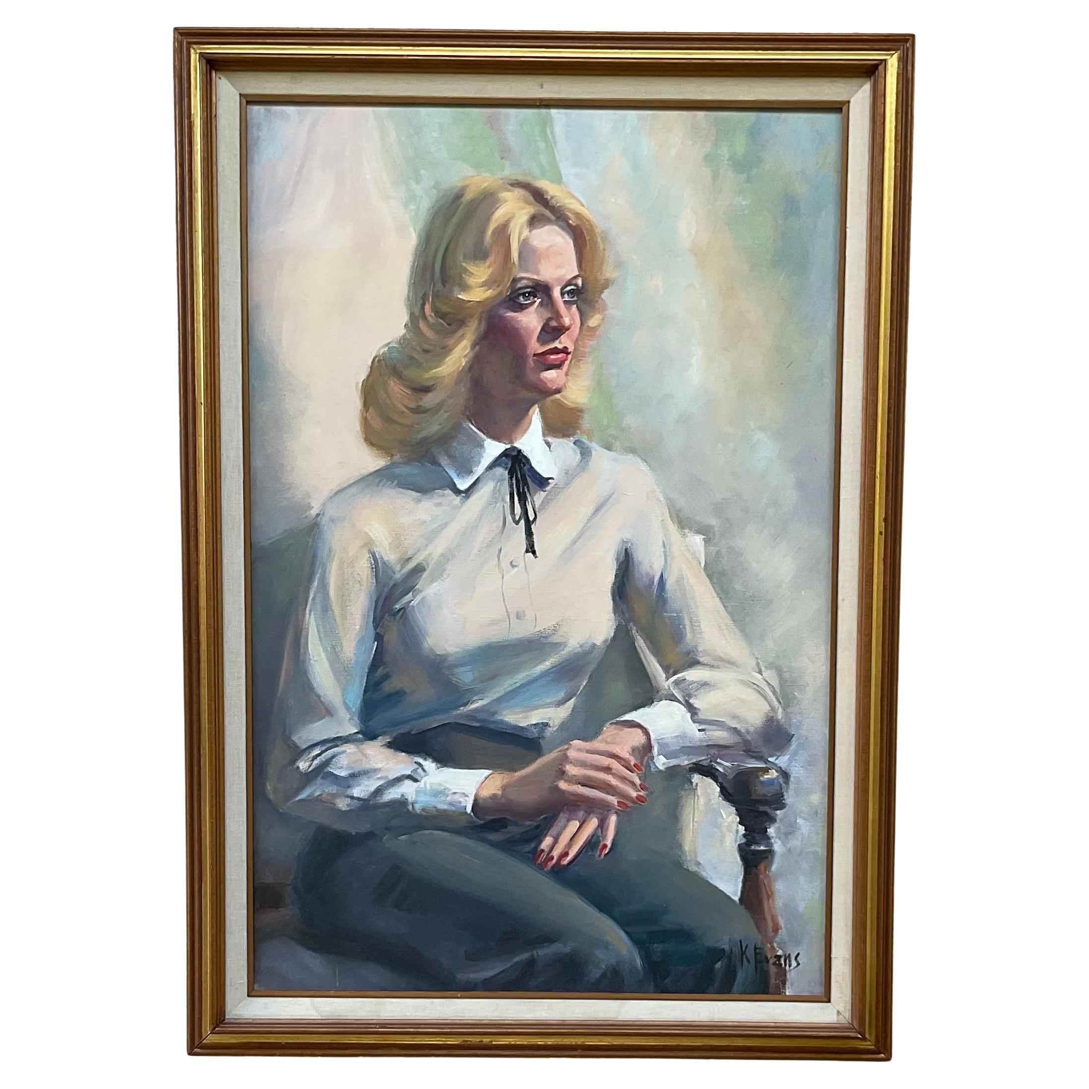 Ritratto ad olio d
autore vintage degli anni
70 - Firmato dall
artista della Florida K.K. Evans