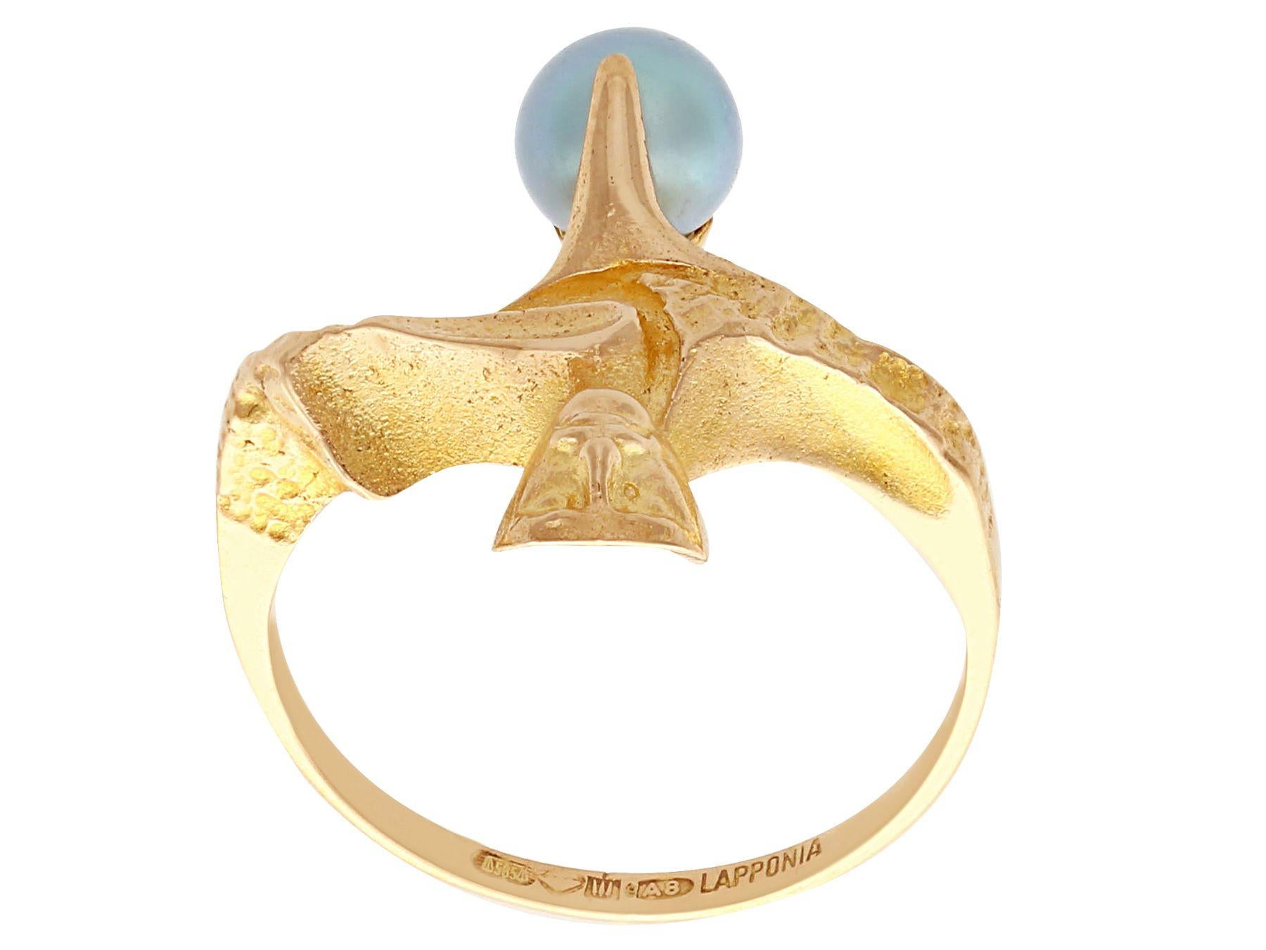 Vintage 1970s Finnish Cultured Pearl and Yellow Gold Cocktail Ring by Lapponia In Excellent Condition In Jesmond, Newcastle Upon Tyne