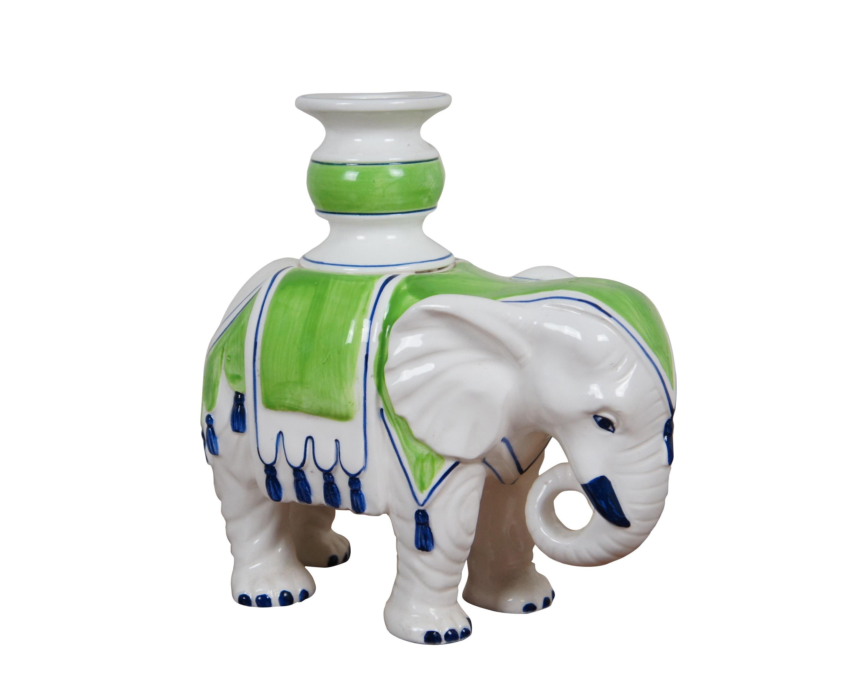 Chinoiserie Vintage 1970s Fitz & Floyd Porcelain Elephant Candlesticks Candle Holders 7.5
