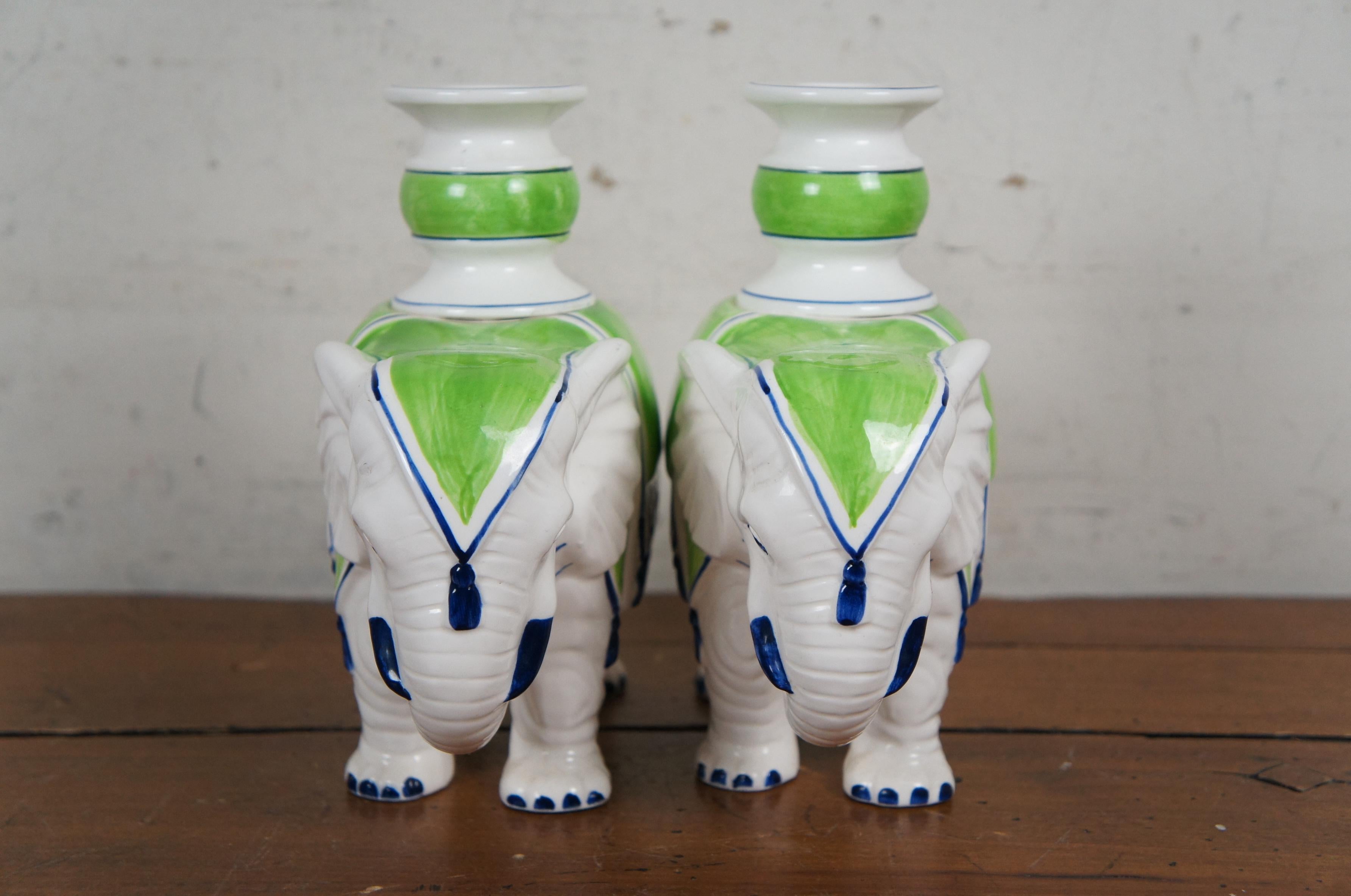 Vintage 1970s Fitz & Floyd Porcelain Elephant Candlesticks Candle Holders 7.5
