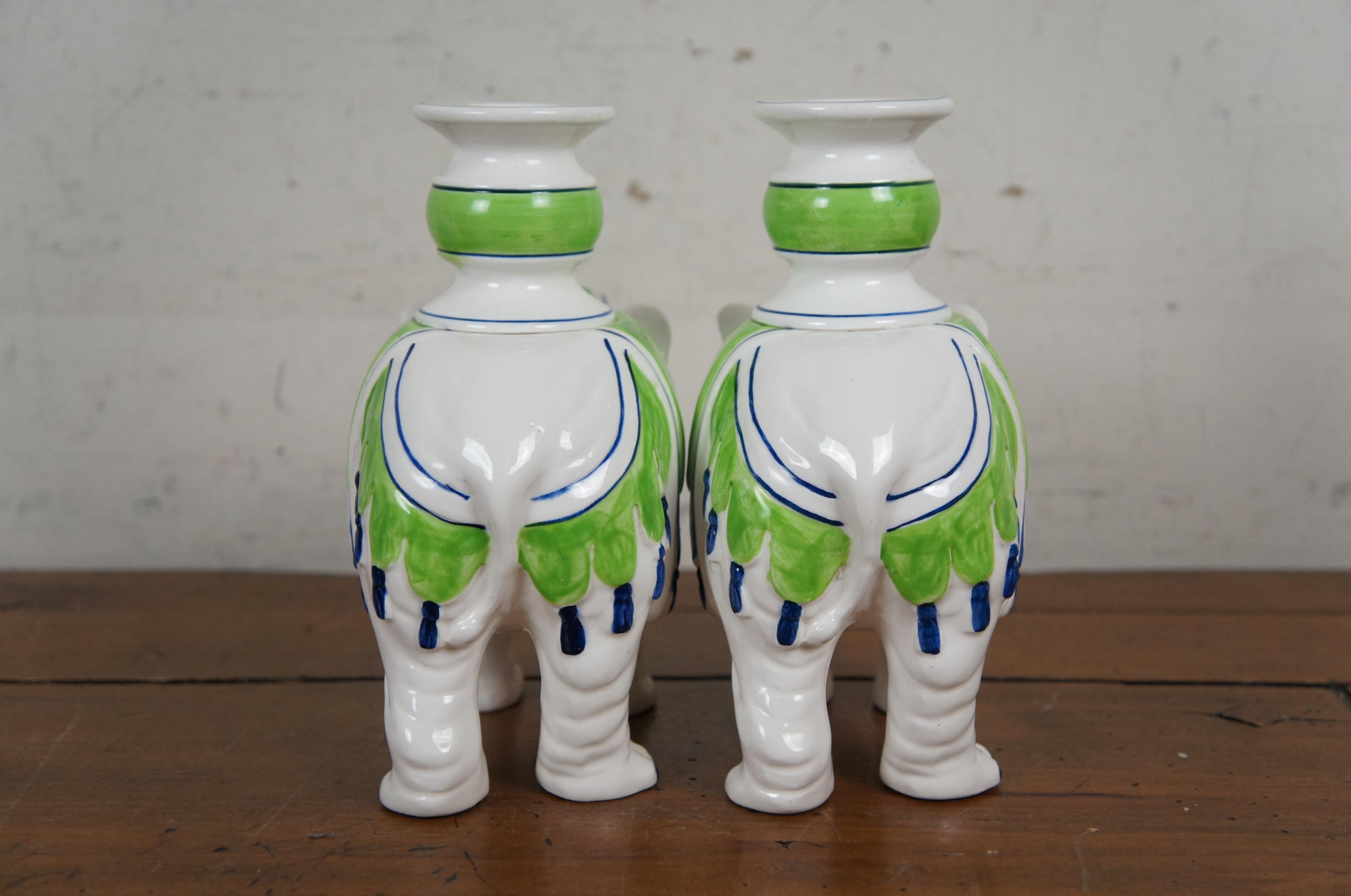 Vintage 1970s Fitz & Floyd Porcelain Elephant Candlesticks Candle Holders 7.5