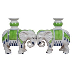 Vintage 1970 Fitz and Floyd Porcelain Elephant Candlesks Candle Holders 7.5" (Bougeoirs à éléphant en porcelaine)