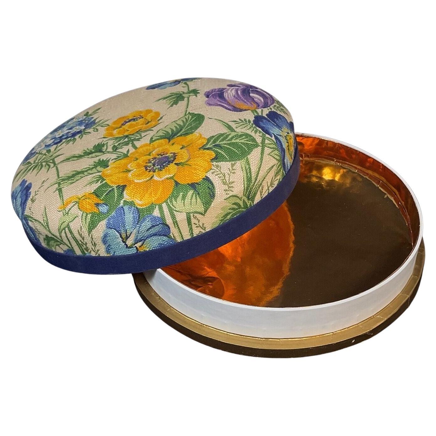 Vintage 1970s Floral Fabric Decorative Box, Gold Interior - 2Y579