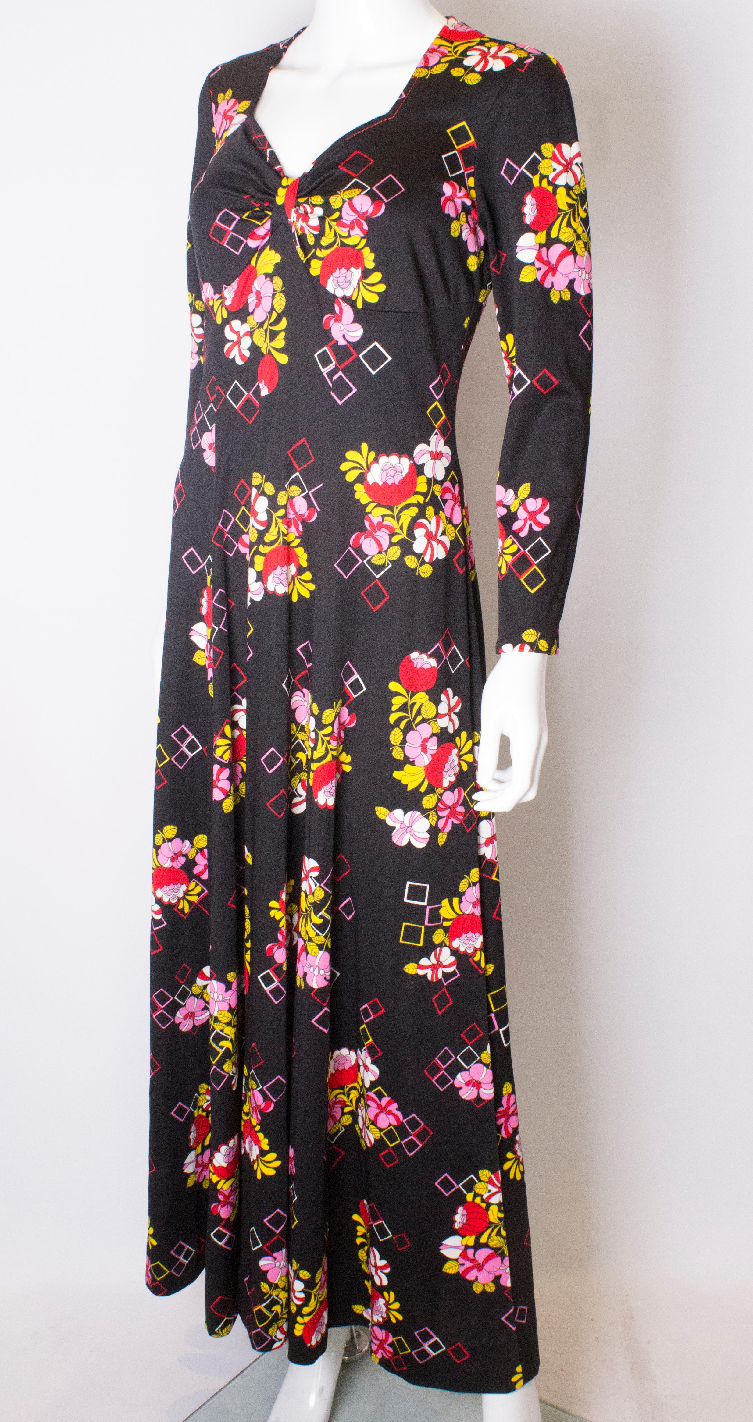 Black Vintage 1970s Floral Gown For Sale