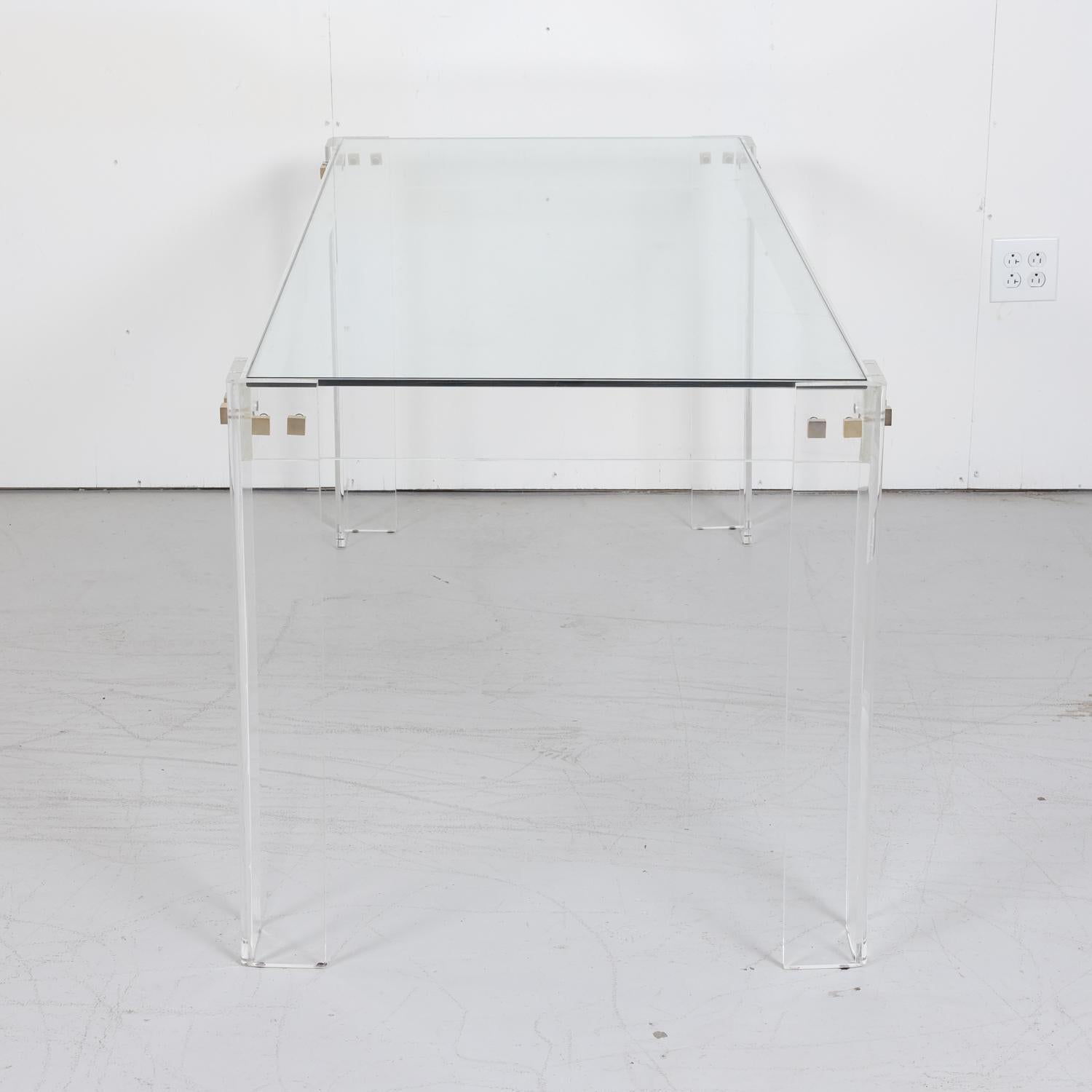 Vintage 1970s French Acrylic and Glass Top Desk or Console Table 6