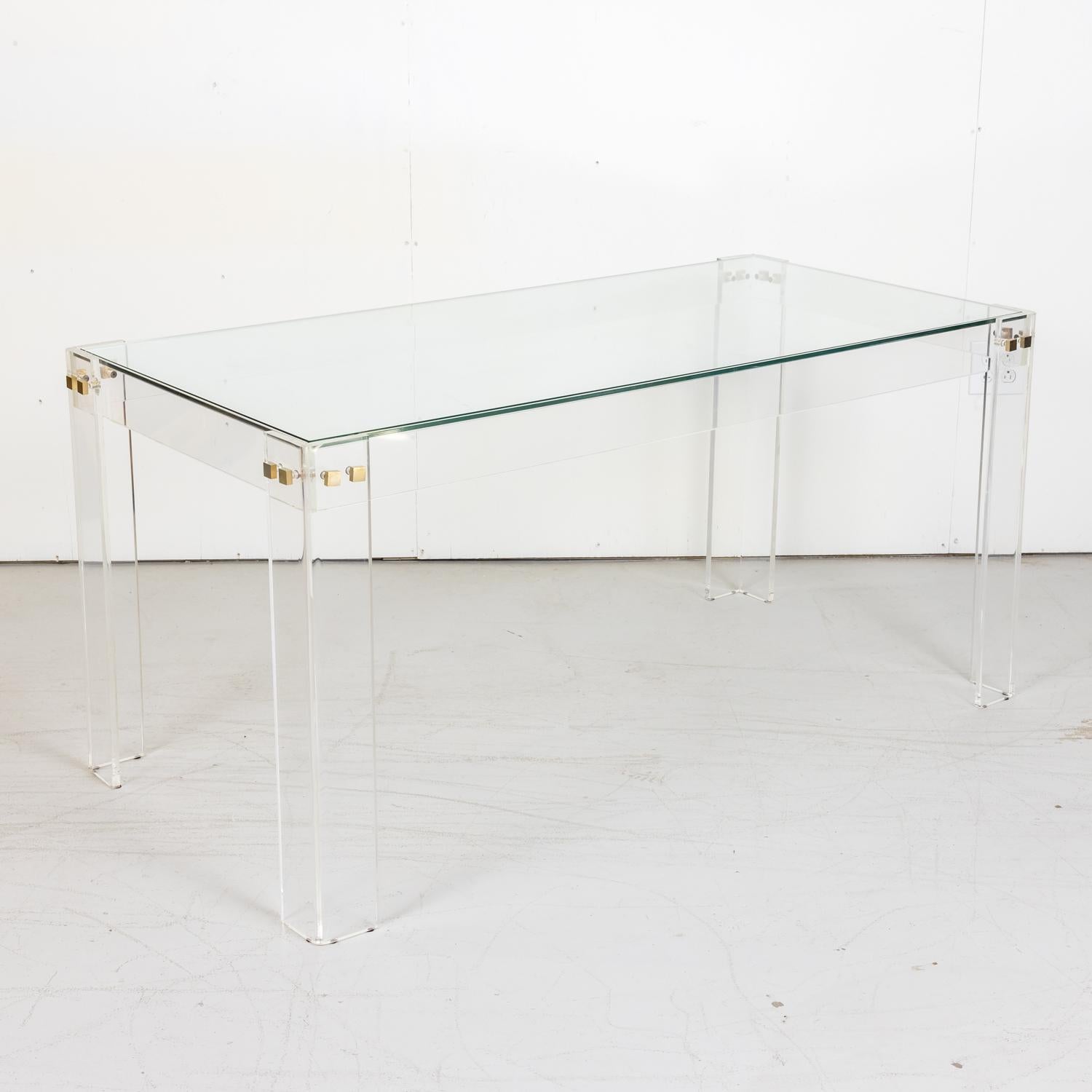 Vintage 1970s French Acrylic and Glass Top Desk or Console Table In Good Condition In Birmingham, AL
