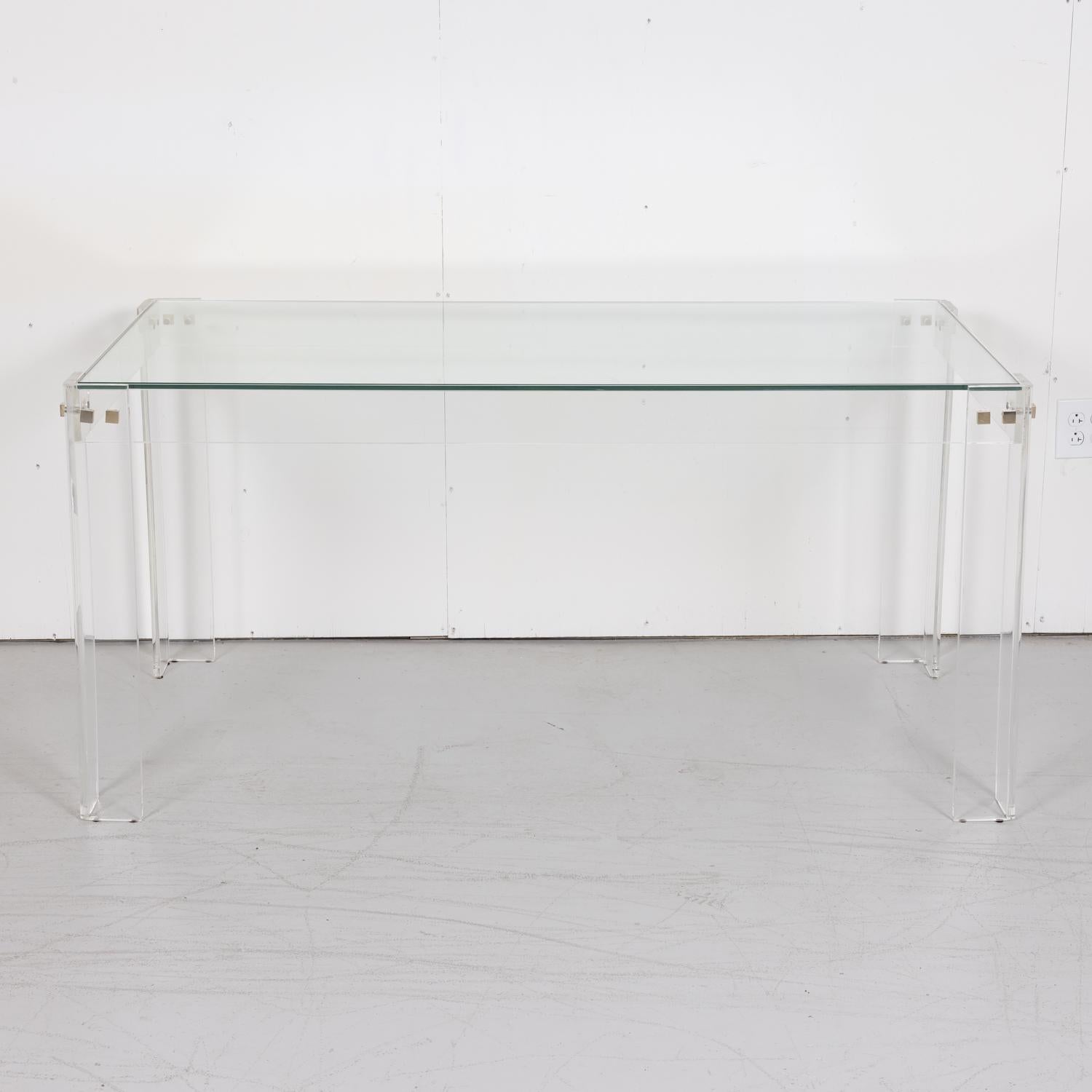 Late 20th Century Vintage 1970s French Acrylic and Glass Top Desk or Console Table