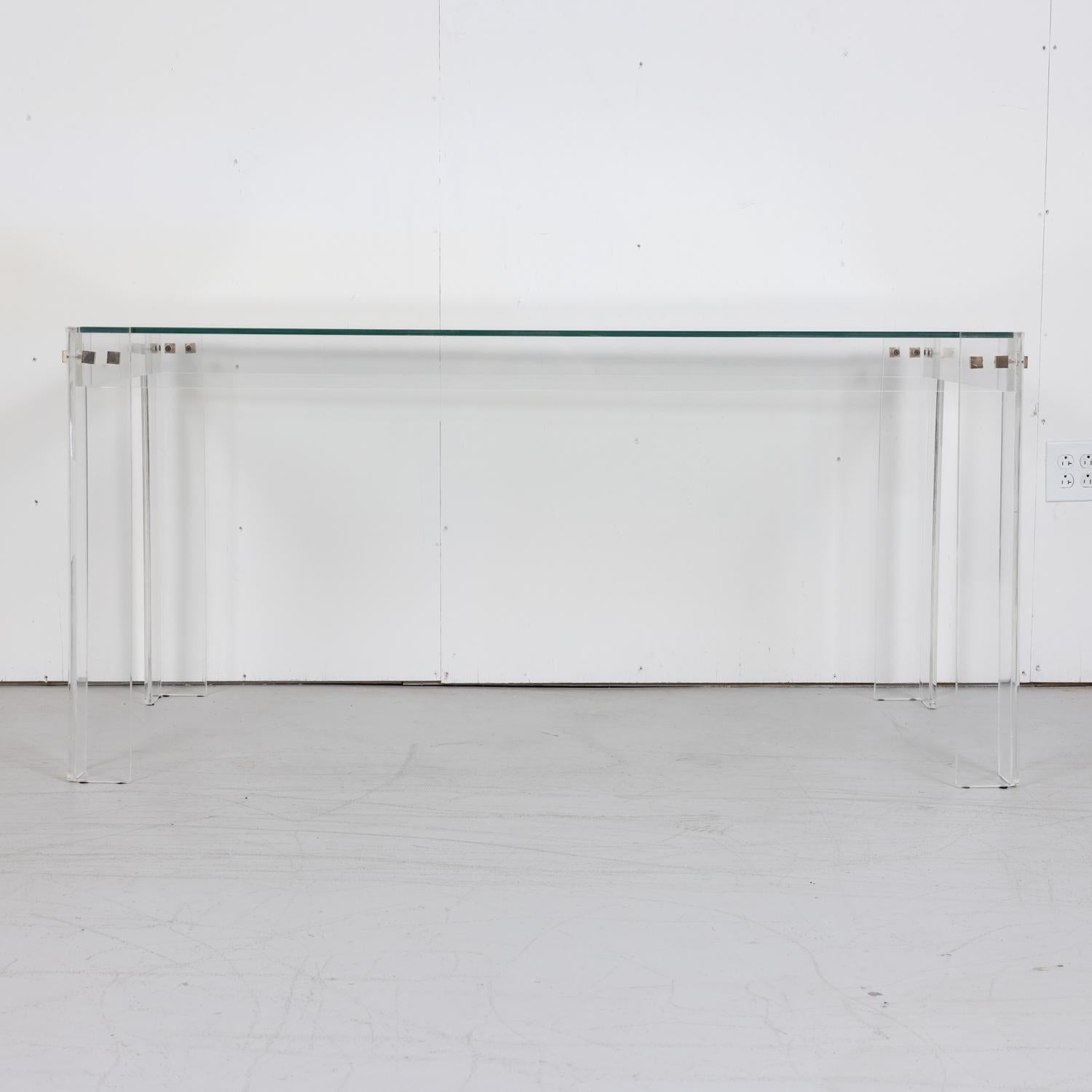 Vintage 1970s French Acrylic and Glass Top Desk or Console Table 1
