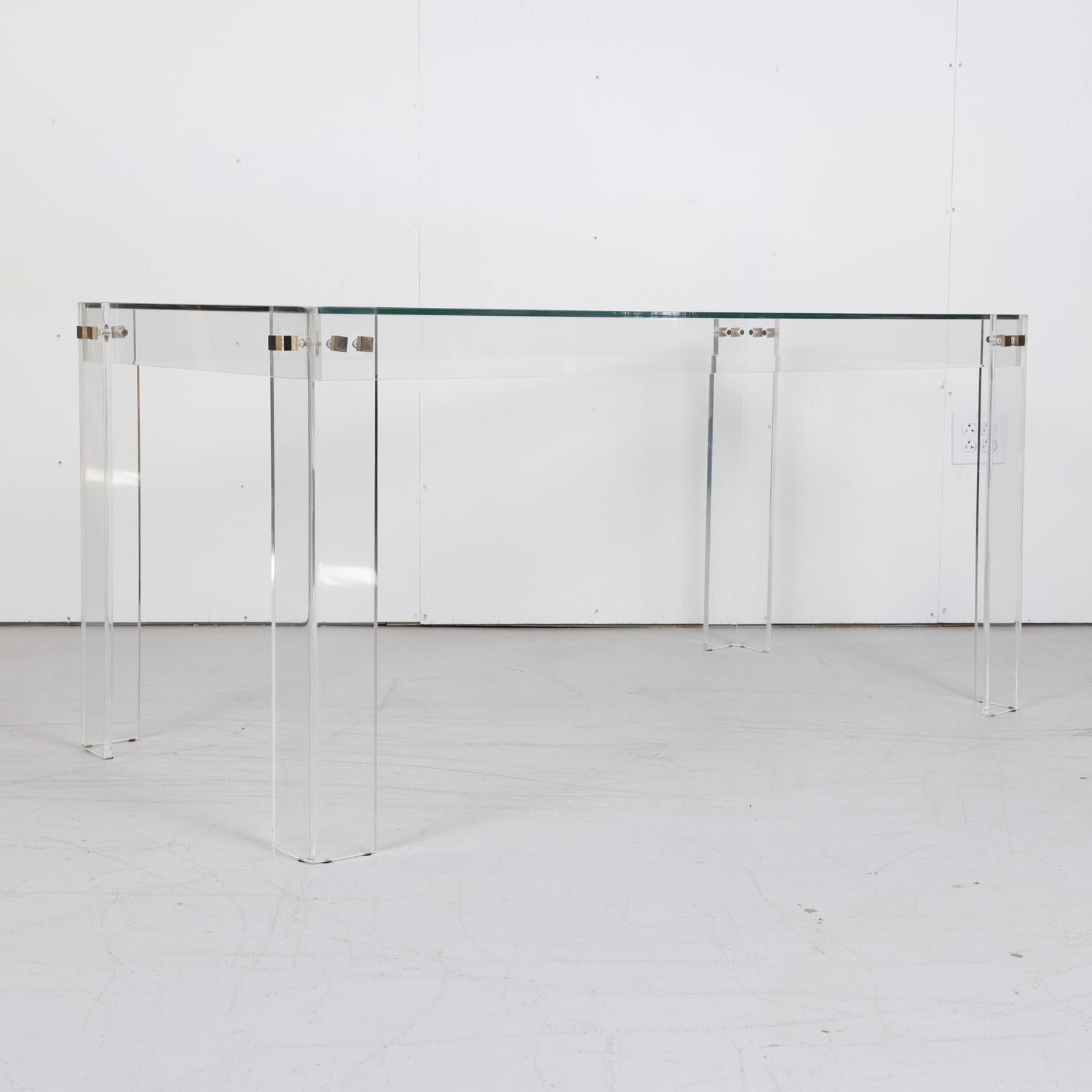 Vintage 1970s French Acrylic and Glass Top Desk or Console Table 4