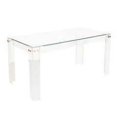Vintage 1970s French Acrylic and Glass Top Desk or Console Table