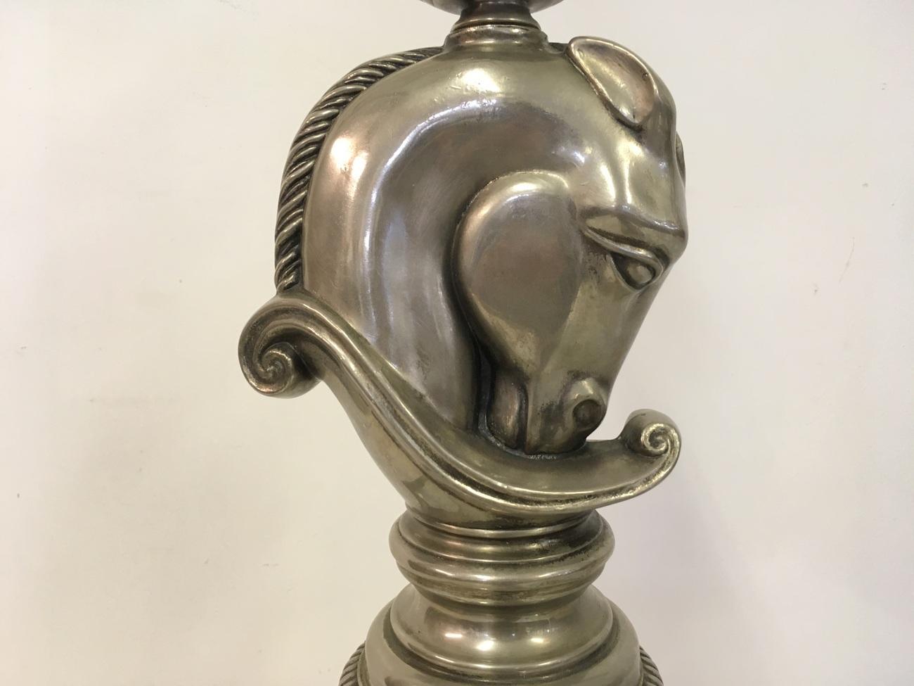 Vintage 1970s French Nickel Horse Head Table Lamp 1