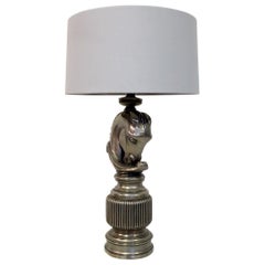 Vintage 1970s French Nickel Horse Head Table Lamp