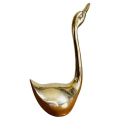 Vintage 1970s French Polished Brass Elegant Decorative Swan Paperweight