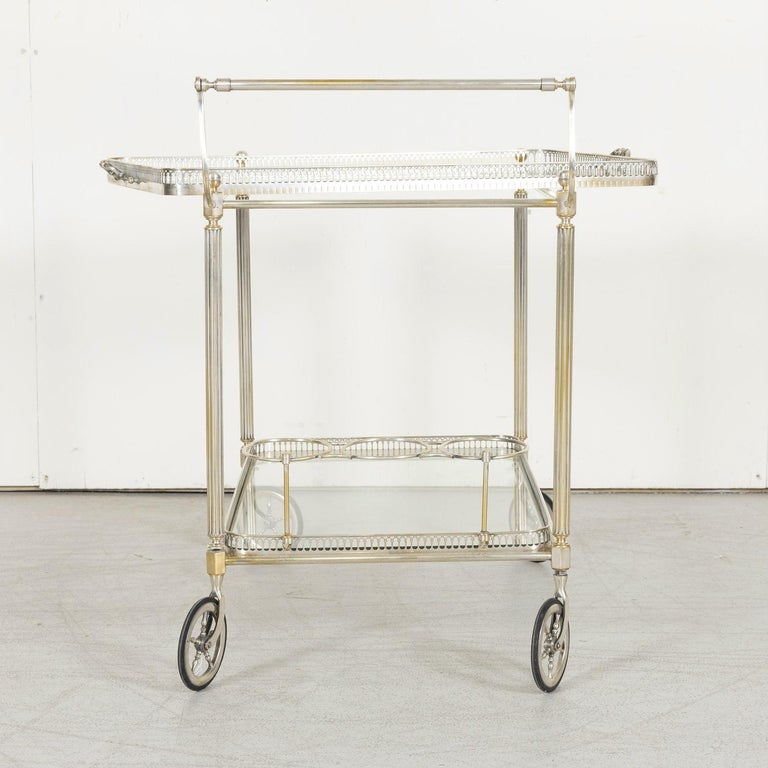 Vintage 1970s French Silver Plated TwoTier Bar Cart or Serving Trolley