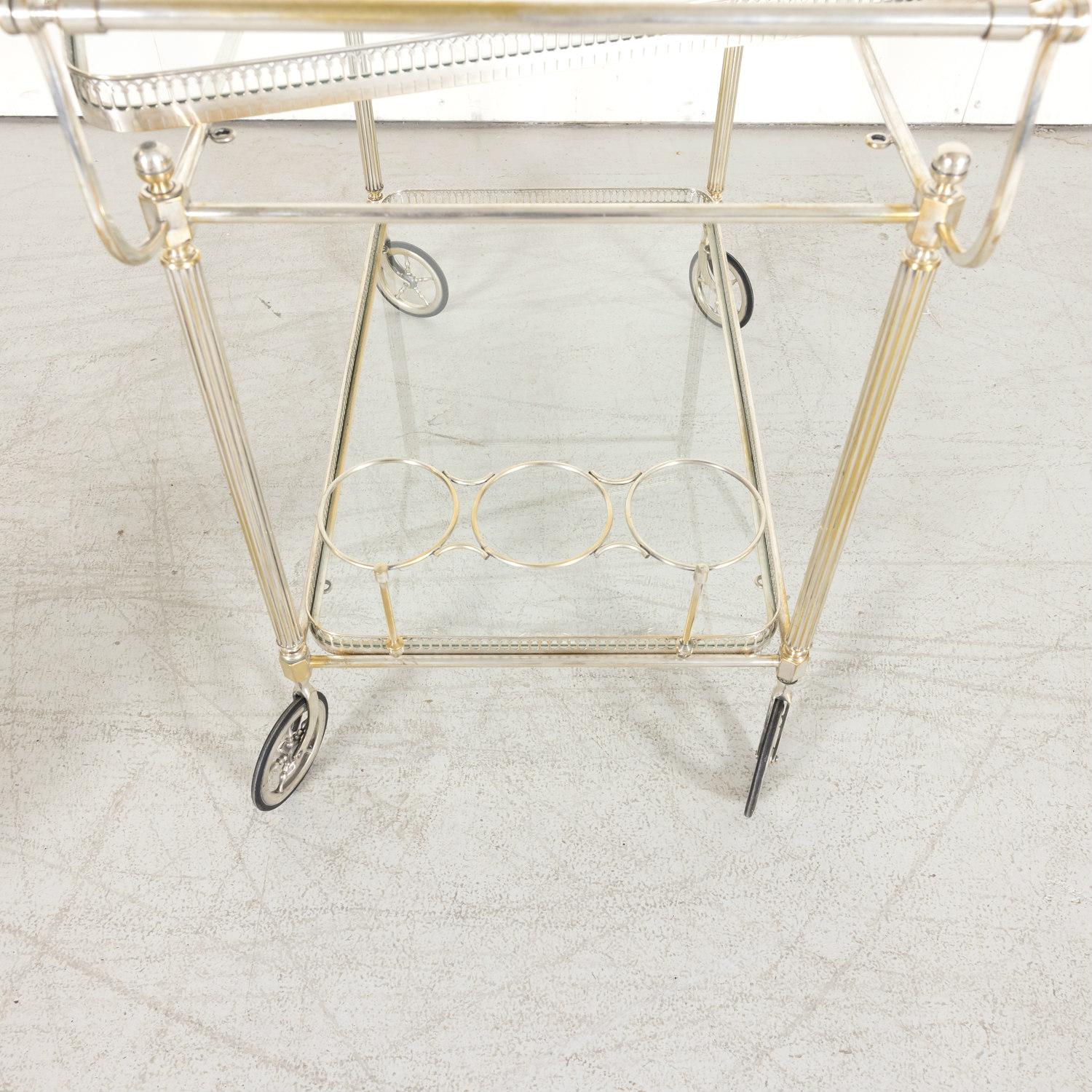 Vintage 1970s French Silver Plated Two-Tier Bar Cart or Serving Trolley  4
