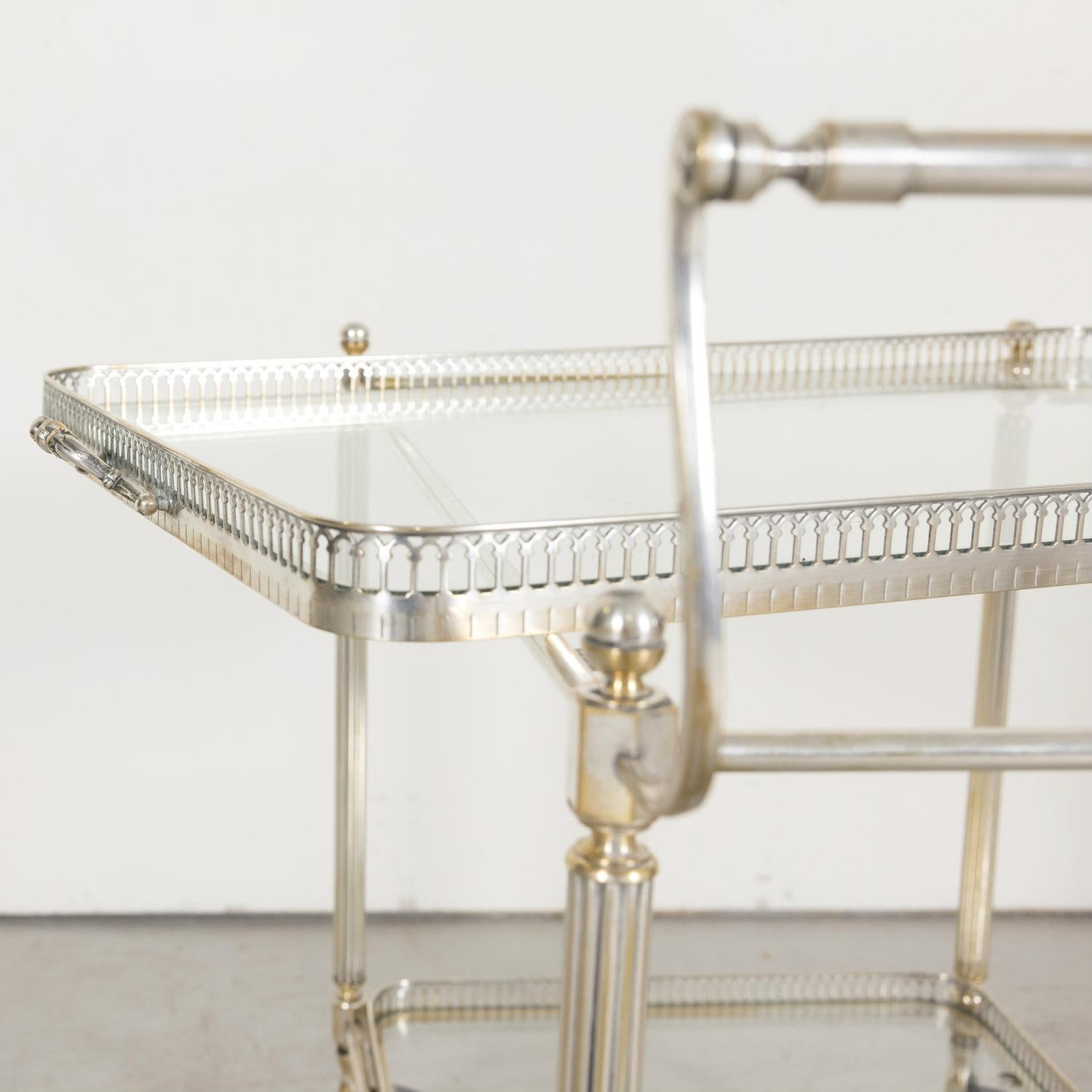 Vintage 1970s French Silver Plated Two-Tier Bar Cart or Serving Trolley 5