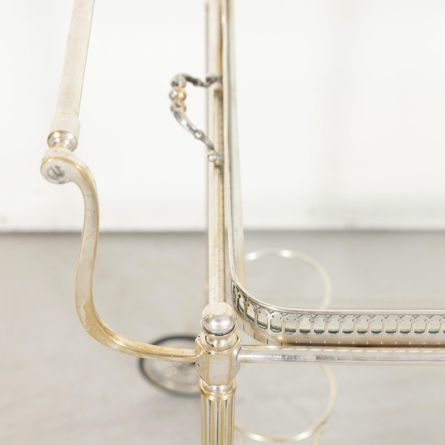 Vintage 1970s French Silver Plated Two-Tier Bar Cart or Serving Trolley 7
