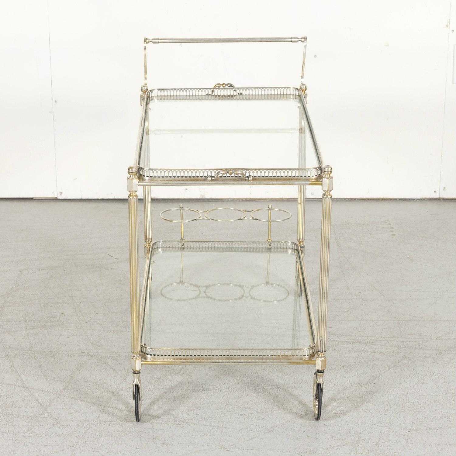 Late 20th Century Vintage 1970s French Silver Plated Two-Tier Bar Cart or Serving Trolley 