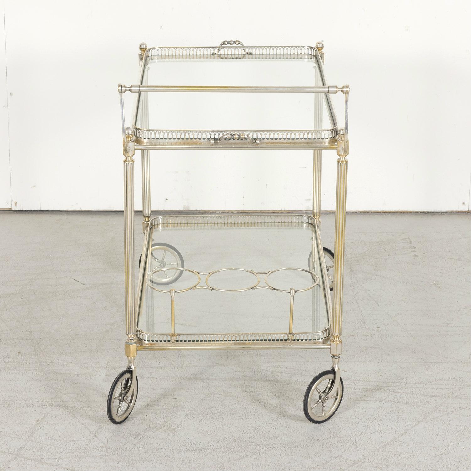 Vintage 1970s French Silver Plated Two-Tier Bar Cart or Serving Trolley  2