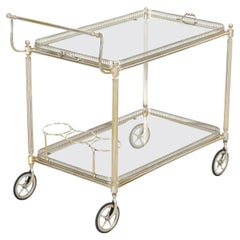 Vintage 1970s French Silver Plated Two-Tier Bar Cart or Serving Trolley