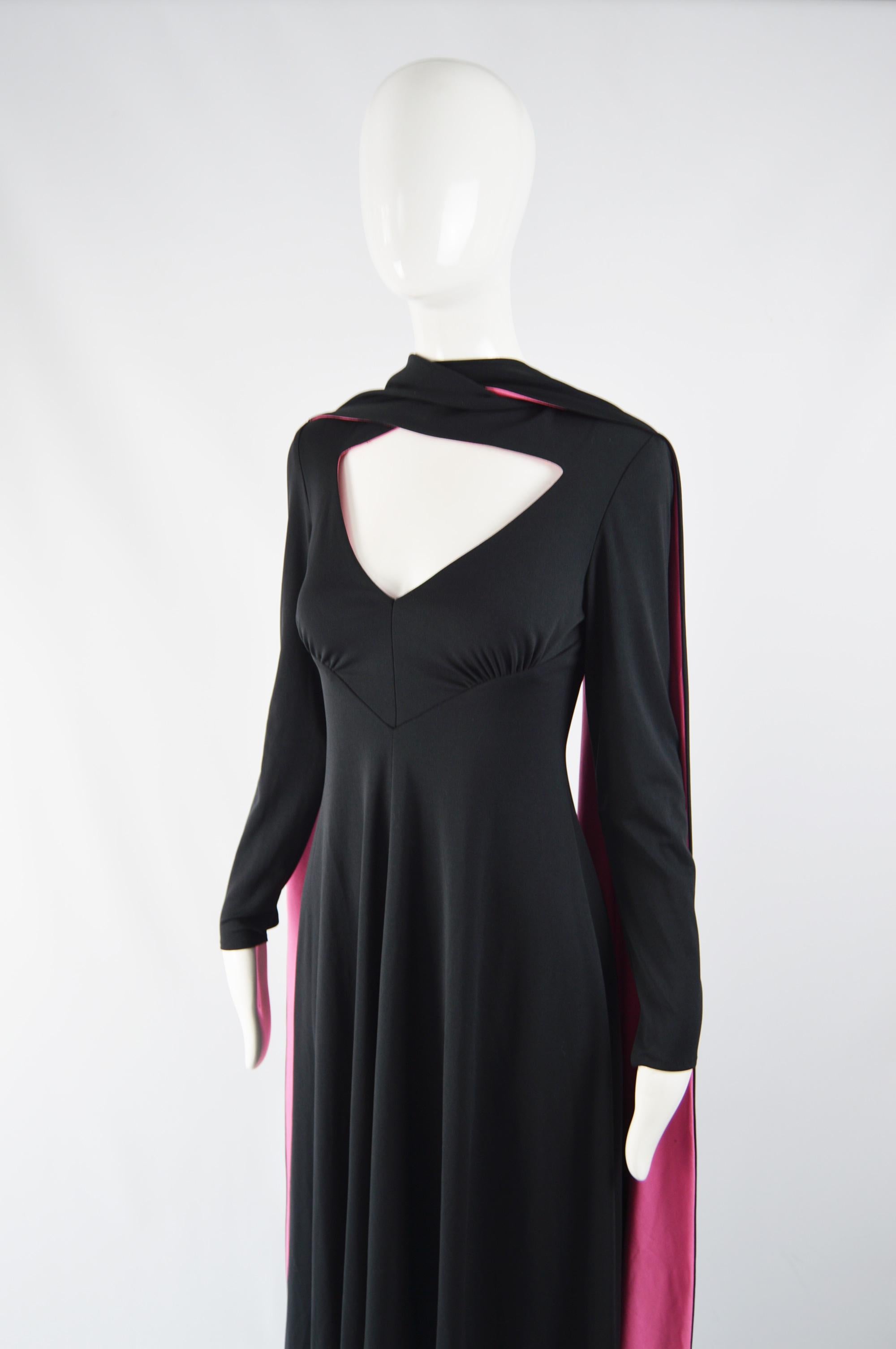Black Vintage 1970s Fringed Cape Maxi Evening Dress For Sale