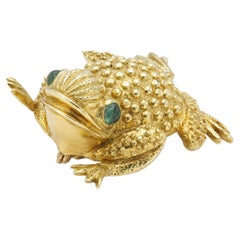 Vintage 1970s Frog Brooch with Emeralds